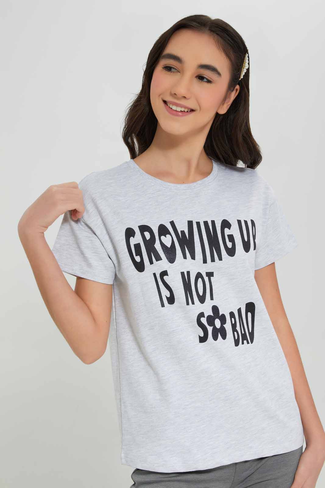Redtag-Grey-Melange-Drop-Shoulder-Top-Category:T-Shirts,-Colour:Grey,-Deals:New-In,-Filter:Senior-Girls-(8-to-14-Yrs),-GSR-T-Shirts,-New-In-GSR-APL,-Non-Sale,-Section:Girls-(0-to-14Yrs),-TBL,-W22A-Senior-Girls-9 to 14 Years