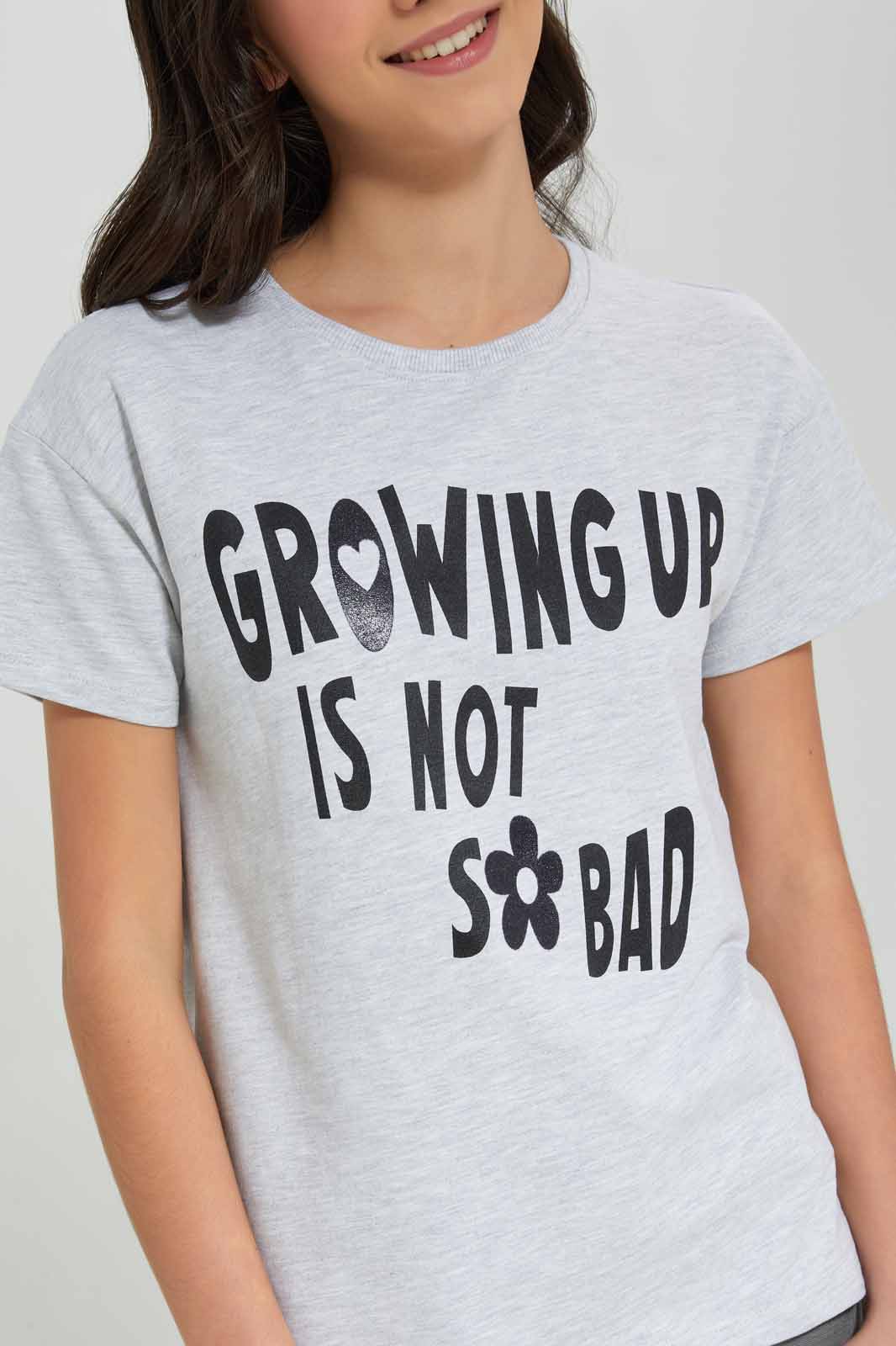 Redtag-Grey-Melange-Drop-Shoulder-Top-Category:T-Shirts,-Colour:Grey,-Deals:New-In,-Filter:Senior-Girls-(8-to-14-Yrs),-GSR-T-Shirts,-New-In-GSR-APL,-Non-Sale,-Section:Girls-(0-to-14Yrs),-TBL,-W22A-Senior-Girls-9 to 14 Years