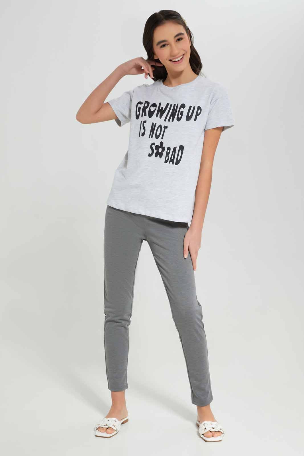 Redtag-Grey-Melange-Drop-Shoulder-Top-Category:T-Shirts,-Colour:Grey,-Deals:New-In,-Filter:Senior-Girls-(8-to-14-Yrs),-GSR-T-Shirts,-New-In-GSR-APL,-Non-Sale,-Section:Girls-(0-to-14Yrs),-TBL,-W22A-Senior-Girls-9 to 14 Years