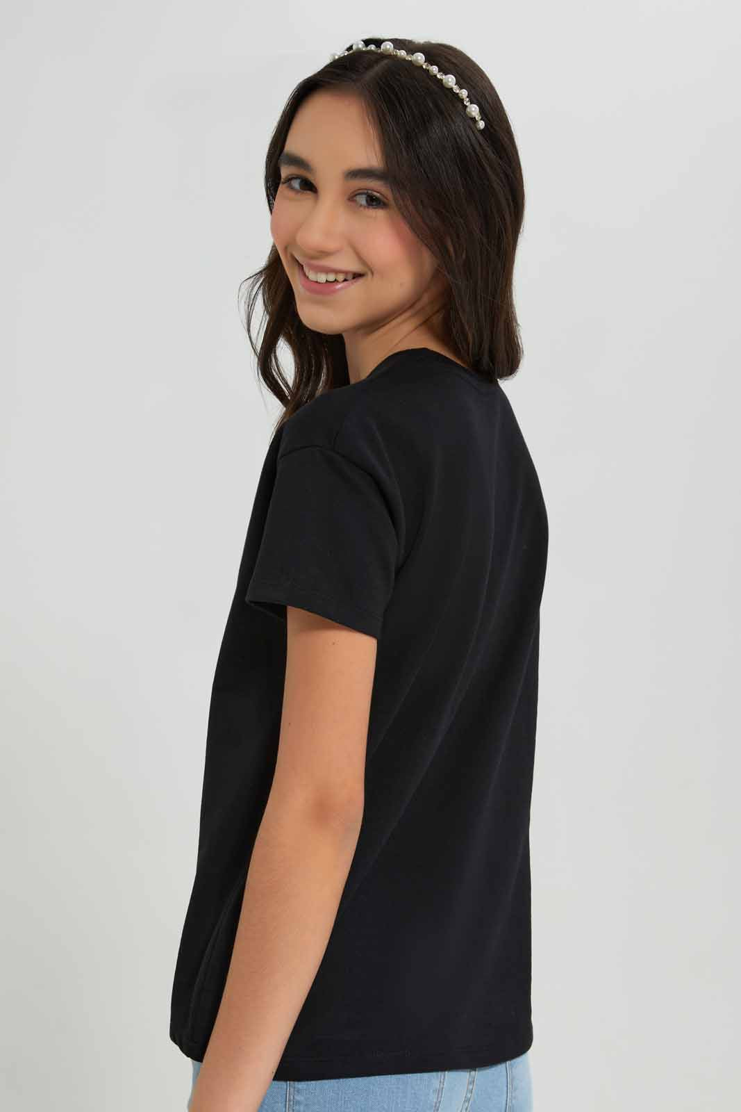 Redtag-Black-Drop-Shoulder-Top-BTS,-Category:T-Shirts,-Colour:Black,-Deals:New-In,-Filter:Senior-Girls-(8-to-14-Yrs),-GSR-T-Shirts,-New-In-GSR-APL,-Non-Sale,-Section:Girls-(0-to-14Yrs),-TBL,-W22A-Senior-Girls-9 to 14 Years