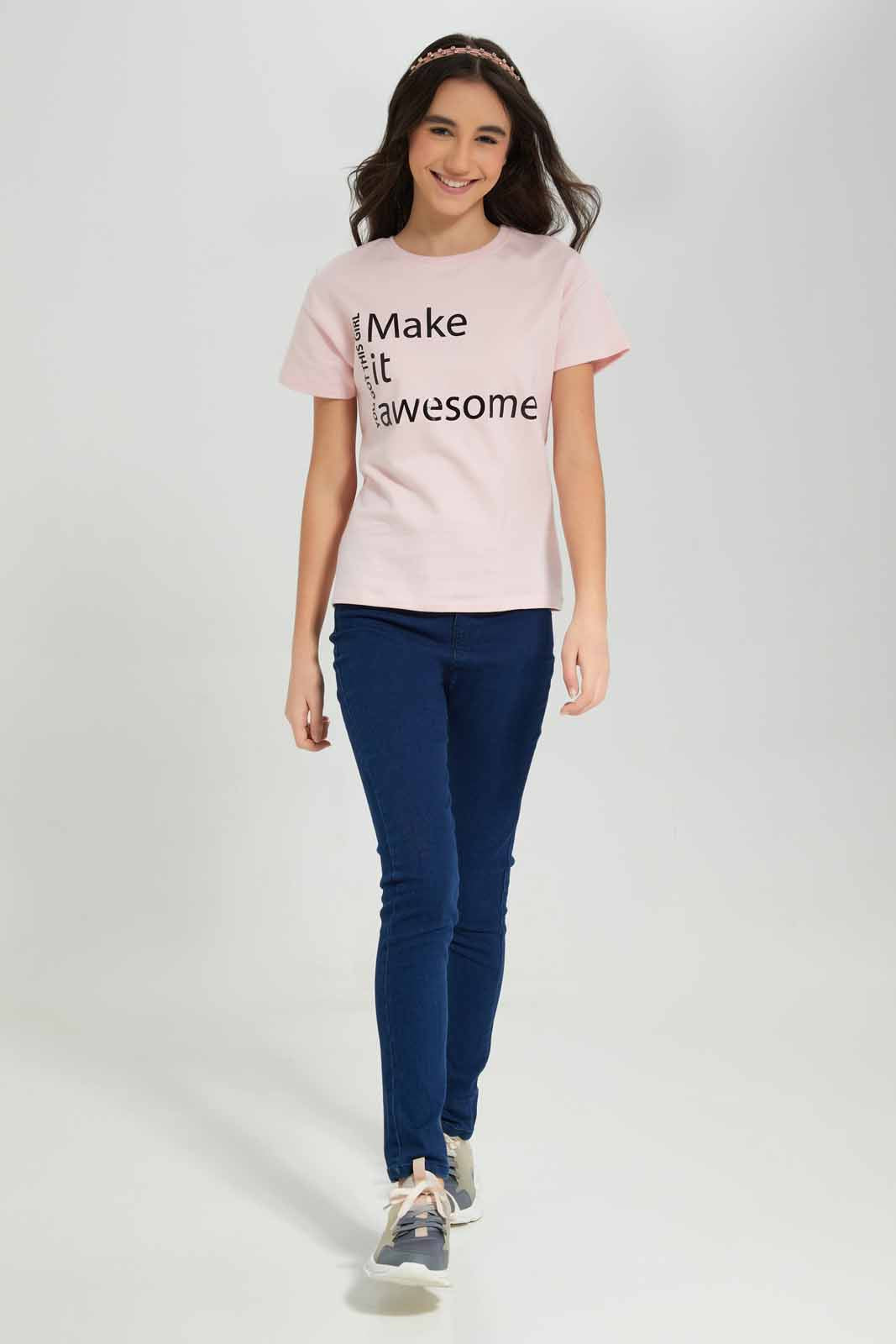 Redtag-Pink-Drop-Shoulder-Top-Category:T-Shirts,-Colour:Apricot,-Deals:New-In,-Filter:Senior-Girls-(8-to-14-Yrs),-GSR-T-Shirts,-New-In-GSR-APL,-Non-Sale,-Section:Girls-(0-to-14Yrs),-TBL,-W22A-Senior-Girls-9 to 14 Years