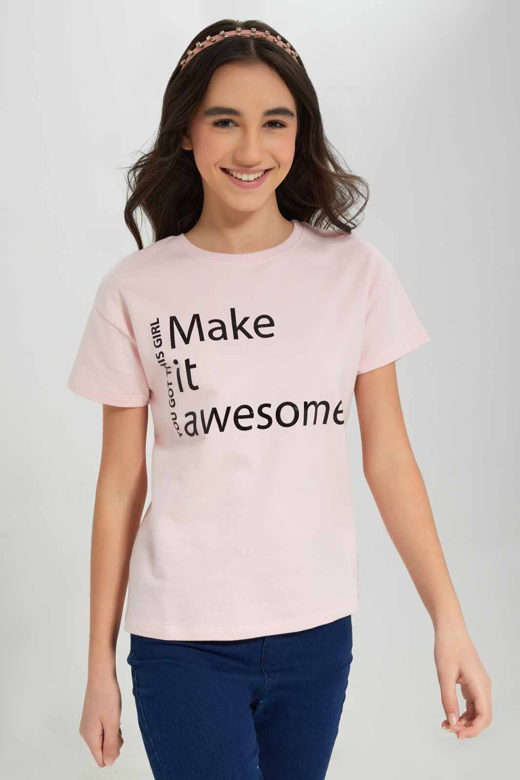 Redtag-Pink-Drop-Shoulder-Top-Category:T-Shirts,-Colour:Apricot,-Deals:New-In,-Filter:Senior-Girls-(8-to-14-Yrs),-GSR-T-Shirts,-New-In-GSR-APL,-Non-Sale,-Section:Girls-(0-to-14Yrs),-TBL,-W22A-Senior-Girls-9 to 14 Years