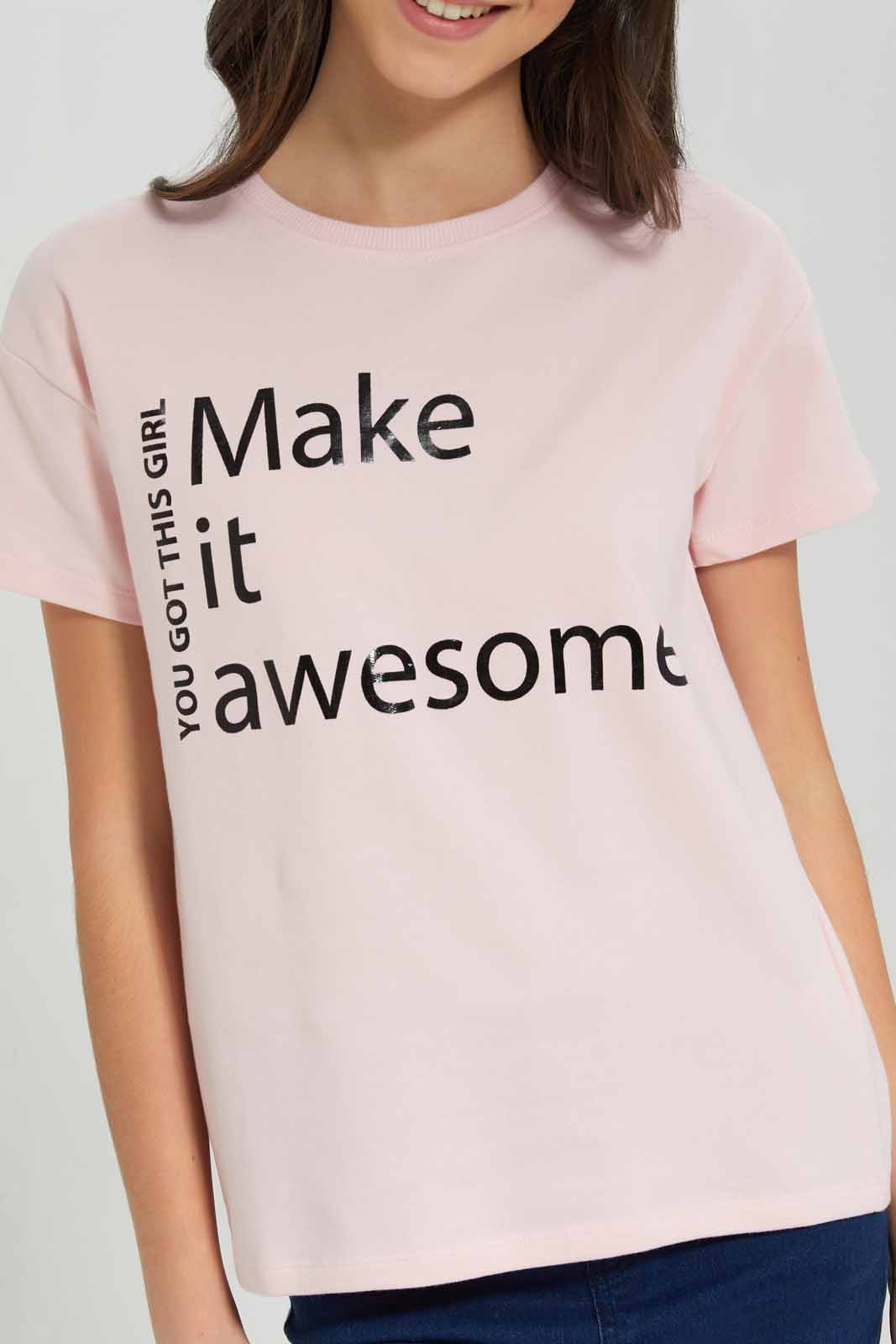Redtag-Pink-Drop-Shoulder-Top-Category:T-Shirts,-Colour:Apricot,-Deals:New-In,-Filter:Senior-Girls-(8-to-14-Yrs),-GSR-T-Shirts,-New-In-GSR-APL,-Non-Sale,-Section:Girls-(0-to-14Yrs),-TBL,-W22A-Senior-Girls-9 to 14 Years