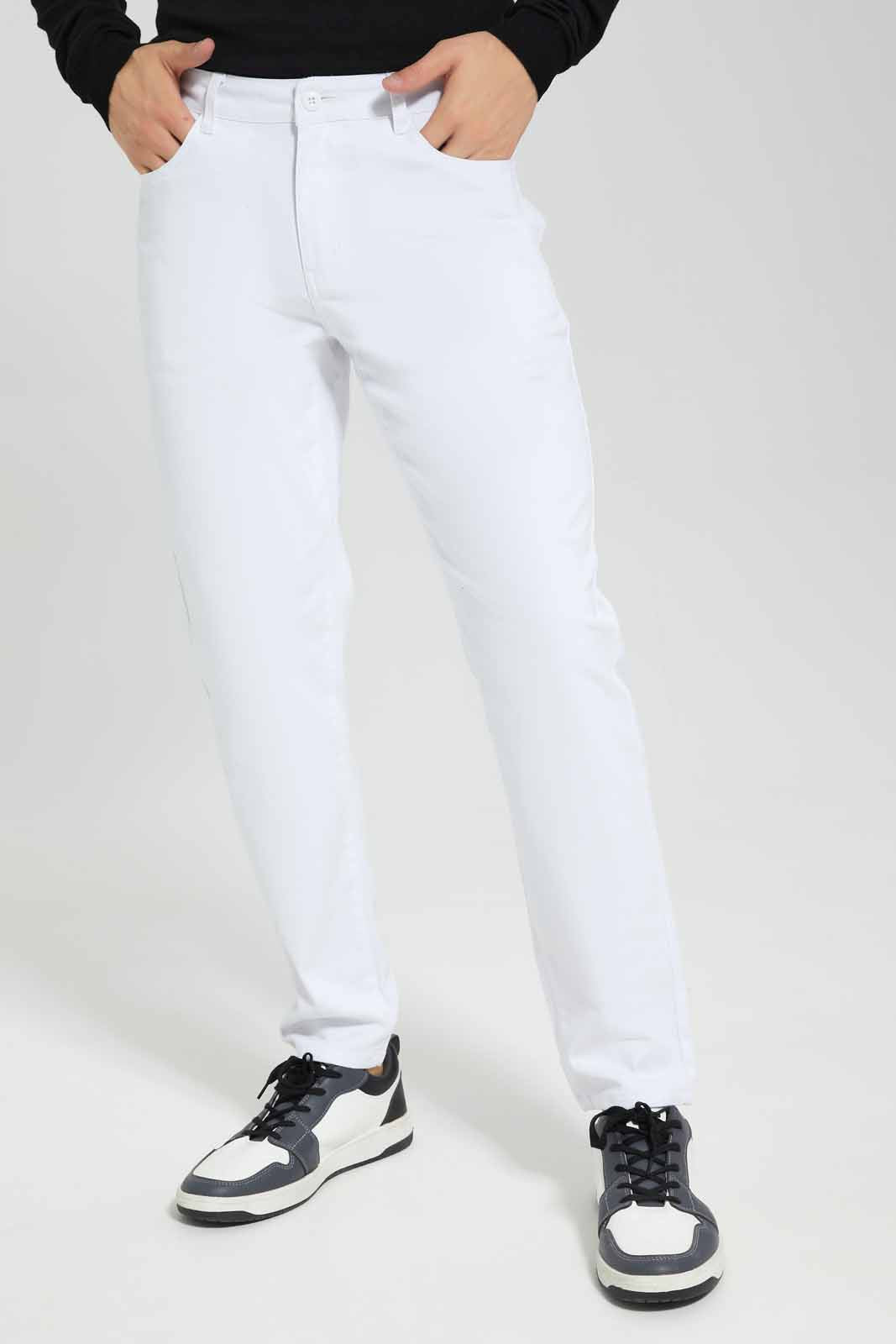 Men White 5-Pocket Slim Fit Jean