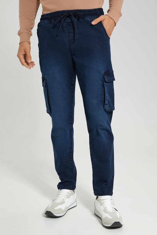 Redtag-Dark-Wash-Cargo-Pocket-Pull-On-Jeans-Category:Jeans,-Colour:Dark-Wash,-Deals:New-In,-Filter:Men's-Clothing,-Men-Jeans,-New-In-Men-APL,-Non-Sale,-Section:Men,-W22A-Men's-