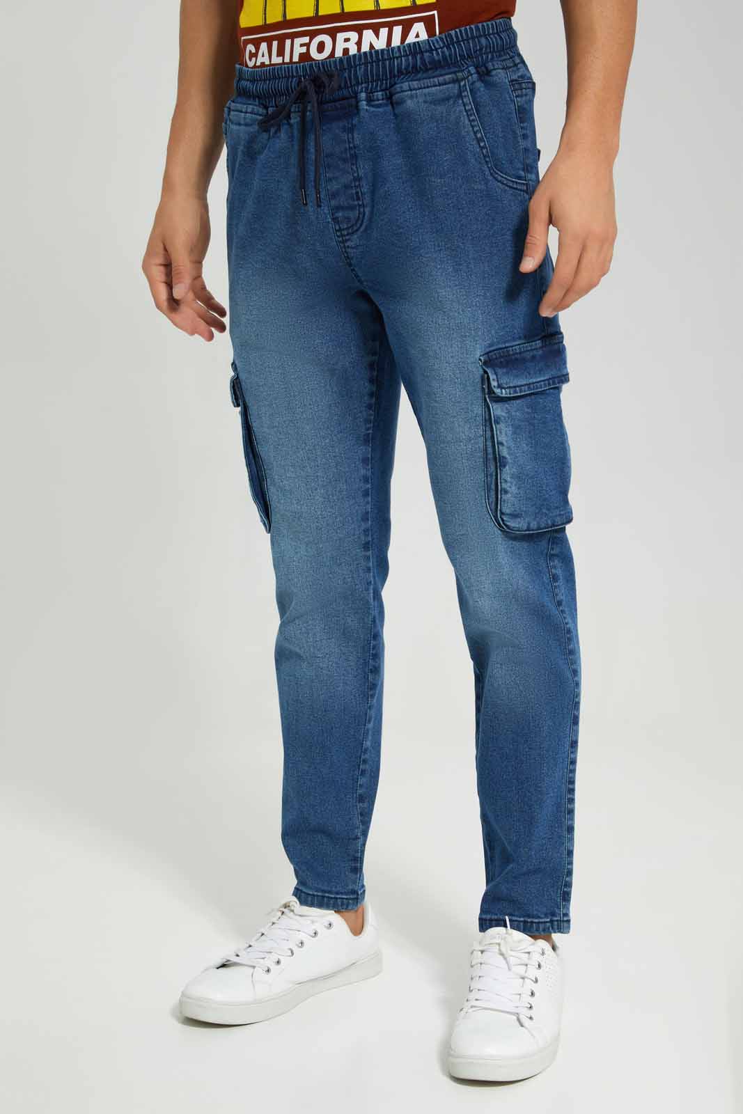 Redtag-Light-Wash-Cargo-Pocket-Pull-On-Jeans-Category:Jeans,-Colour:Light-Wash,-Deals:New-In,-Filter:Men's-Clothing,-Men-Jeans,-New-In-Men-APL,-Non-Sale,-Section:Men,-W22A-Men's-