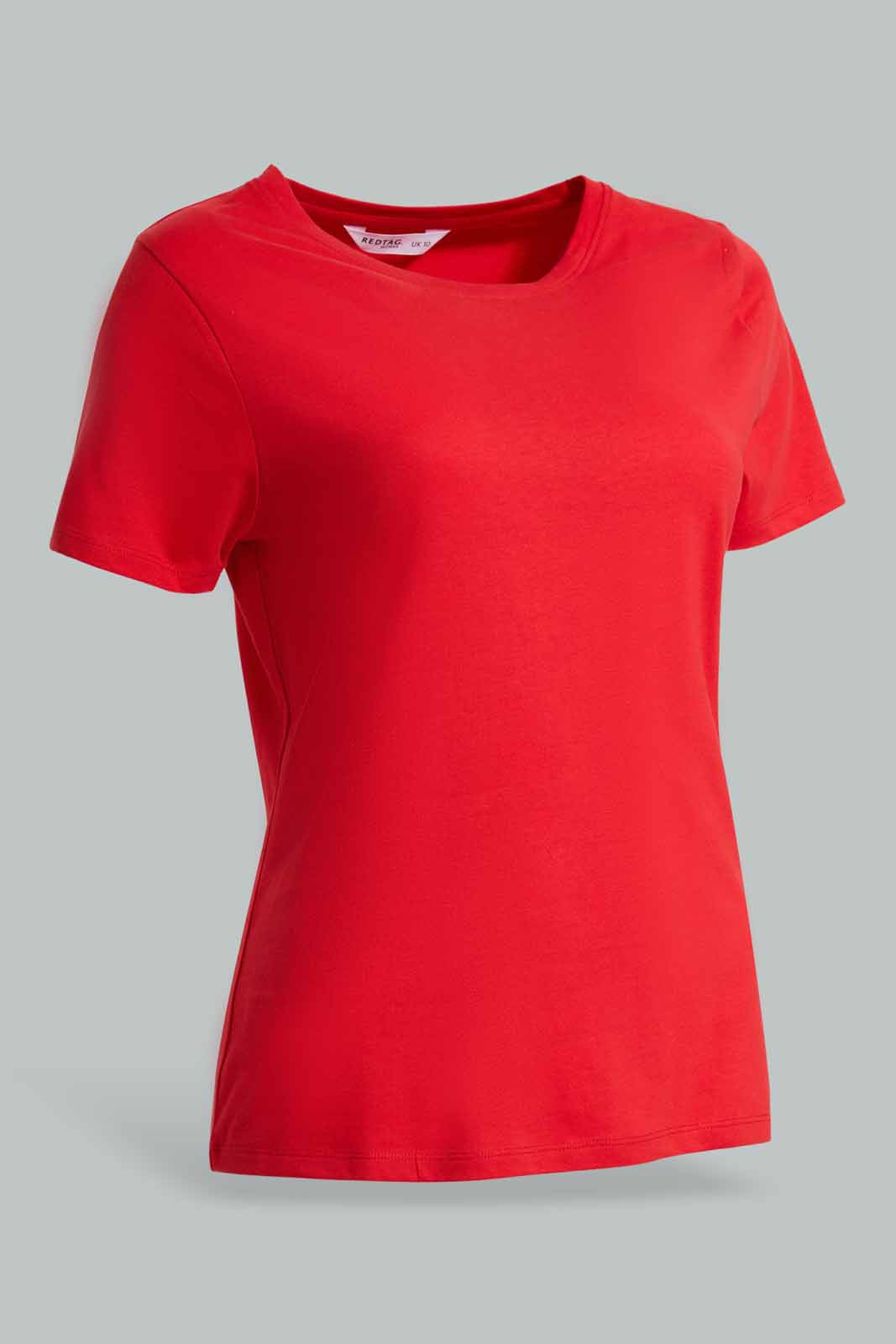 Redtag-Red-Short-Sleeve-Crew-Neck-T-Shirt-Category:T-Shirts,-Colour:Red,-Deals:New-In,-Filter:Women's-Clothing,-New-In-Women-APL,-Non-Sale,-Section:Women,-TBL,-W22A,-Women-T-Shirts-Women's-
