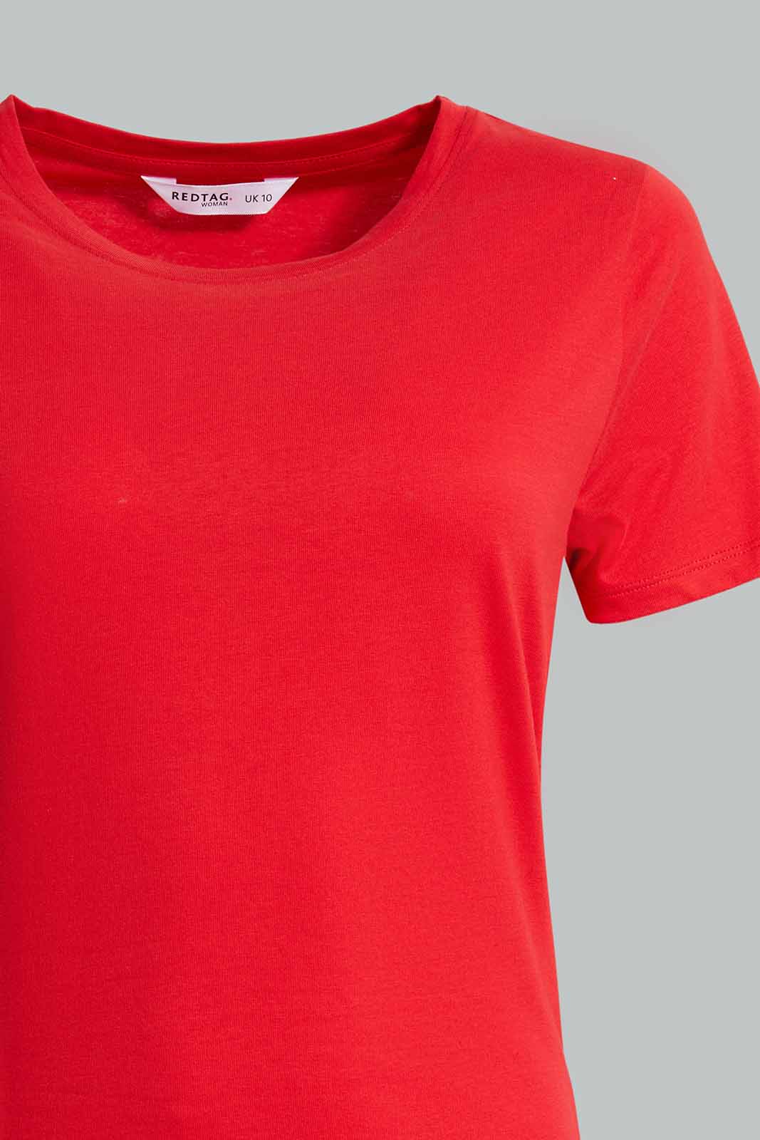 Redtag-Red-Short-Sleeve-Crew-Neck-T-Shirt-Category:T-Shirts,-Colour:Red,-Deals:New-In,-Filter:Women's-Clothing,-New-In-Women-APL,-Non-Sale,-Section:Women,-TBL,-W22A,-Women-T-Shirts-Women's-