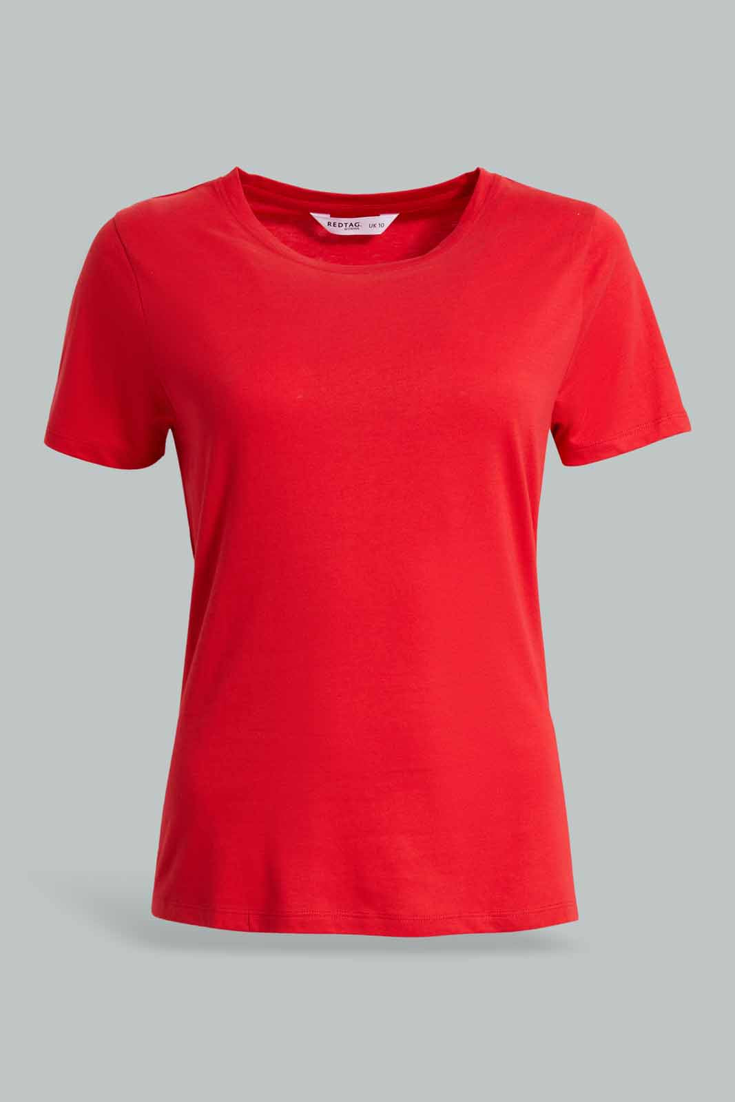 Redtag-Red-Short-Sleeve-Crew-Neck-T-Shirt-Category:T-Shirts,-Colour:Red,-Deals:New-In,-Filter:Women's-Clothing,-New-In-Women-APL,-Non-Sale,-Section:Women,-TBL,-W22A,-Women-T-Shirts-Women's-