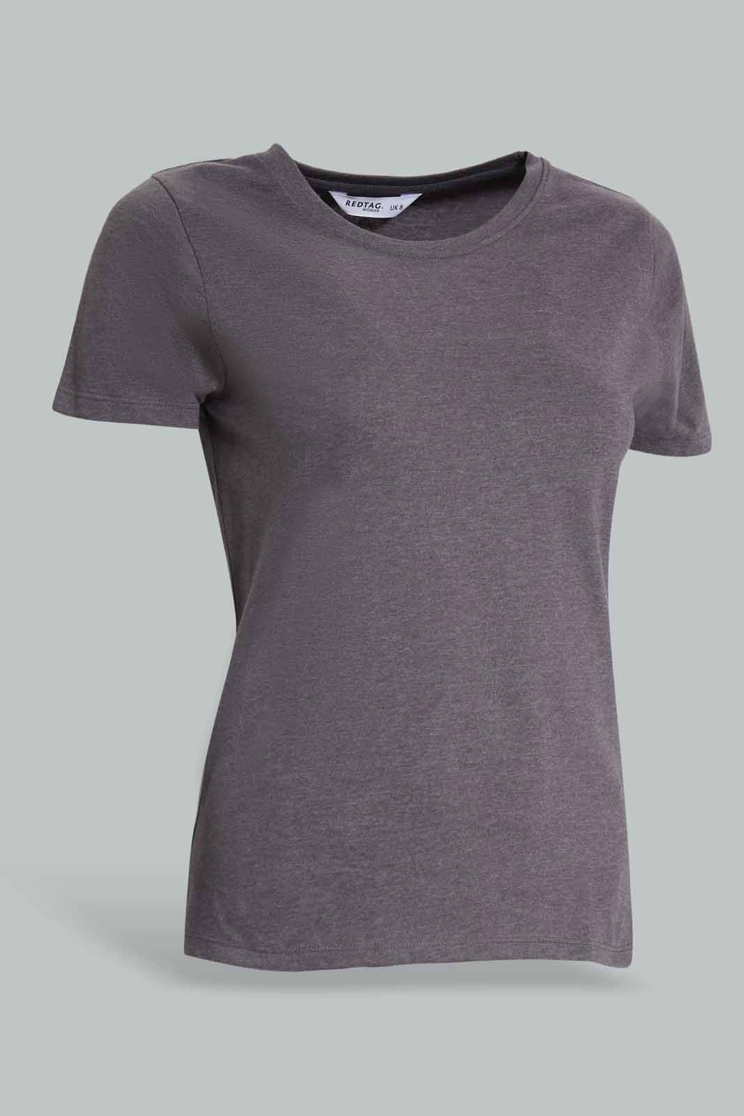 Redtag-Charcoal-Short-Sleeve-Crew-Neck-T-Shirt-Category:T-Shirts,-Colour:Charcoal,-Deals:New-In,-Filter:Women's-Clothing,-New-In-Women-APL,-Non-Sale,-Section:Women,-TBL,-W22A,-Women-T-Shirts-Women's-