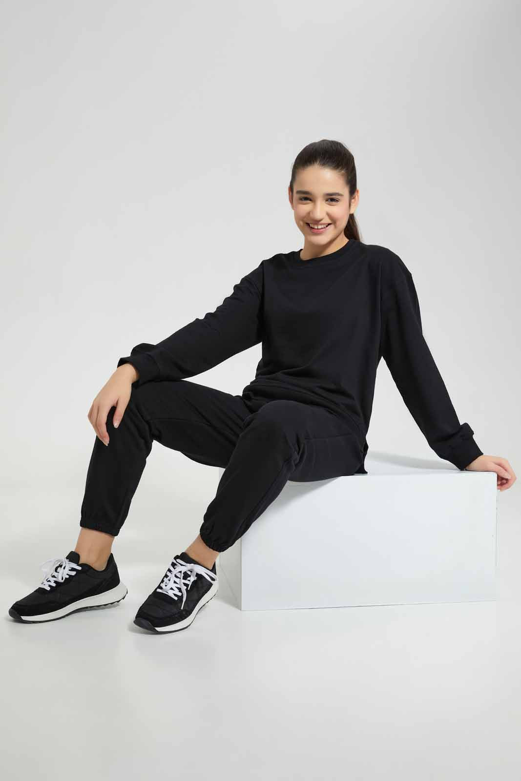 Redtag-Black-Pullon-Sweatshirt-Category:Sweatshirts,-Colour:Black,-Deals:New-In,-Filter:Senior-Girls-(8-to-14-Yrs),-GSR-Sweatshirts,-New-In-GSR-APL,-Non-Sale,-Section:Girls-(0-to-14Yrs),-W22A-Senior-Girls-9 to 14 Years