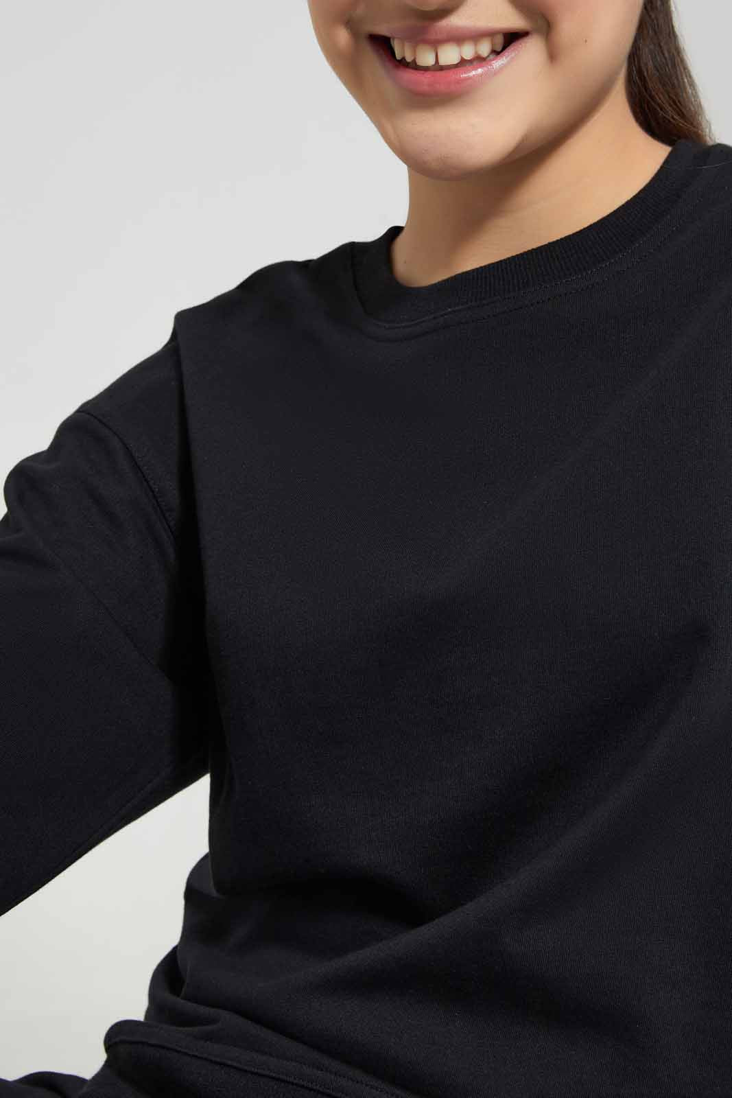Redtag-Black-Pullon-Sweatshirt-Category:Sweatshirts,-Colour:Black,-Deals:New-In,-Filter:Senior-Girls-(8-to-14-Yrs),-GSR-Sweatshirts,-New-In-GSR-APL,-Non-Sale,-Section:Girls-(0-to-14Yrs),-W22A-Senior-Girls-9 to 14 Years