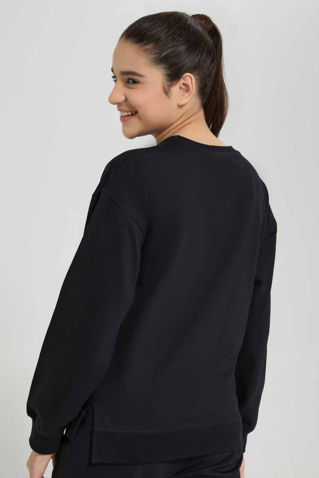 Redtag-Black-Pullon-Sweatshirt-Category:Sweatshirts,-Colour:Black,-Deals:New-In,-Filter:Senior-Girls-(8-to-14-Yrs),-GSR-Sweatshirts,-New-In-GSR-APL,-Non-Sale,-Section:Girls-(0-to-14Yrs),-W22A-Senior-Girls-9 to 14 Years