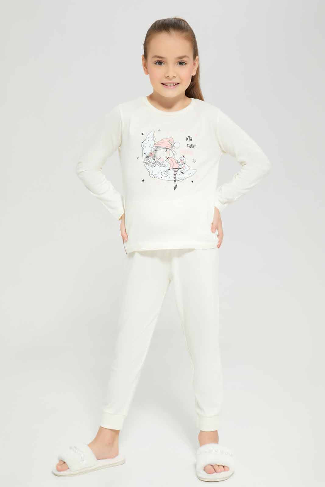 Girls Cream Moon Pyjama Set (2 Piece)