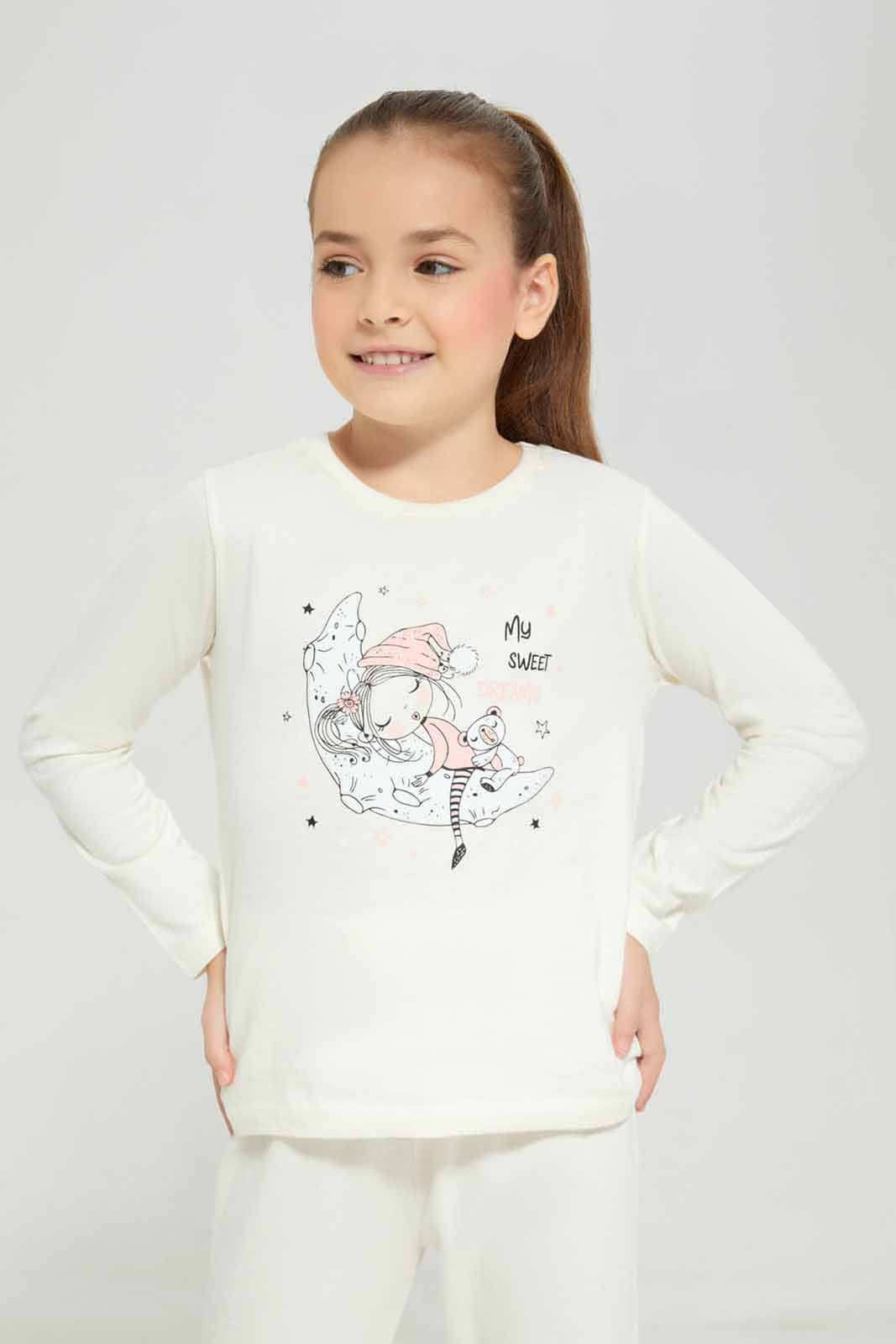 Girls Cream Moon Pyjama Set (2 Piece)