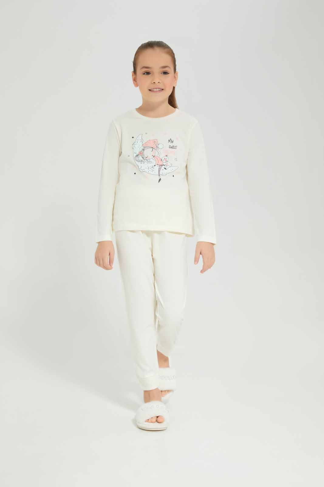 Girls Cream Moon Pyjama Set (2 Piece)