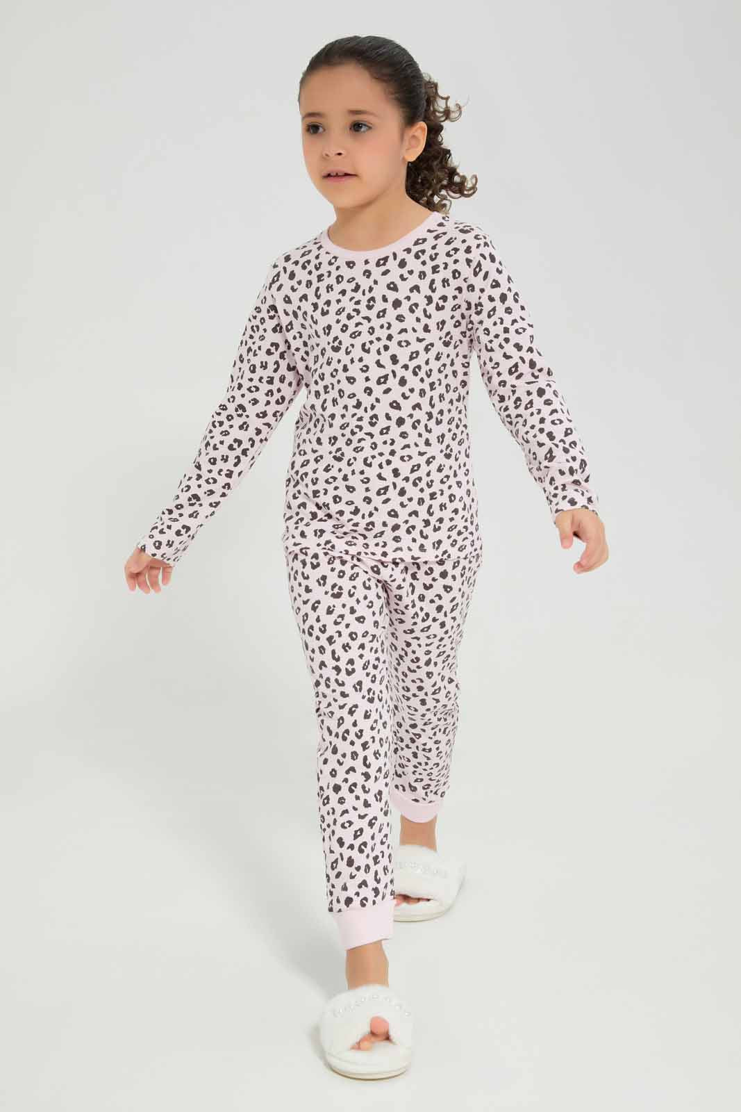 Redtag-Pink-LS-Knit-PJ-Category:Pyjama-Sets,-Colour:Apricot,-Deals:New-In,-Filter:Girls-(2-to-8-Yrs),-GIR-Pyjama-Sets,-New-In-GIR-APL,-Non-Sale,-Section:Girls-(0-to-14Yrs),-W22A-Girls-2 to 8 Years