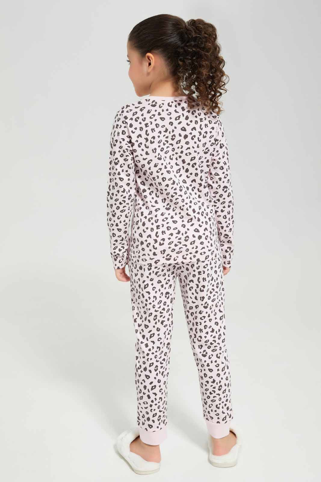 Redtag-Pink-LS-Knit-PJ-Category:Pyjama-Sets,-Colour:Apricot,-Deals:New-In,-Filter:Girls-(2-to-8-Yrs),-GIR-Pyjama-Sets,-New-In-GIR-APL,-Non-Sale,-Section:Girls-(0-to-14Yrs),-W22A-Girls-2 to 8 Years
