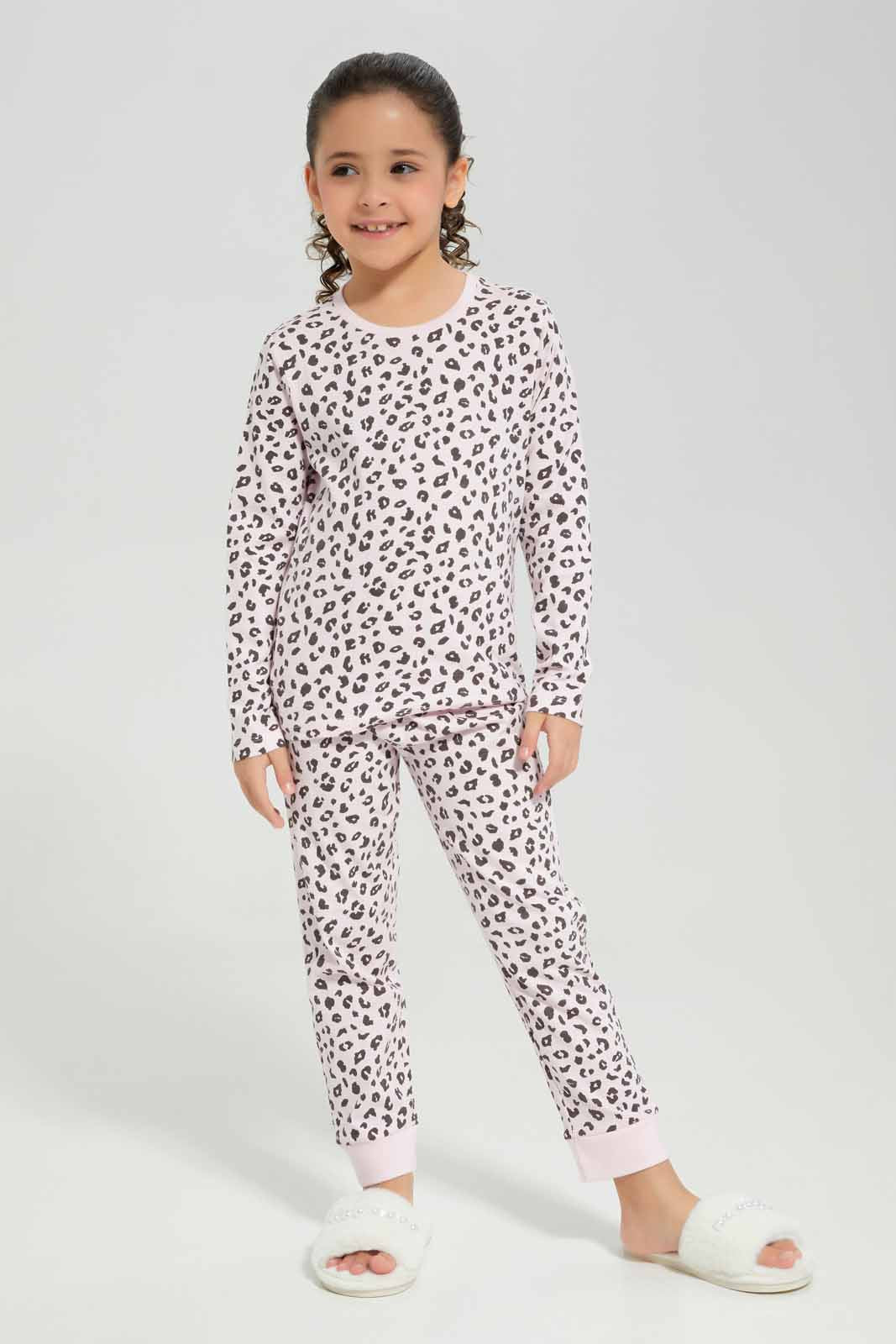 Redtag-Pink-LS-Knit-PJ-Category:Pyjama-Sets,-Colour:Apricot,-Deals:New-In,-Filter:Girls-(2-to-8-Yrs),-GIR-Pyjama-Sets,-New-In-GIR-APL,-Non-Sale,-Section:Girls-(0-to-14Yrs),-W22A-Girls-2 to 8 Years