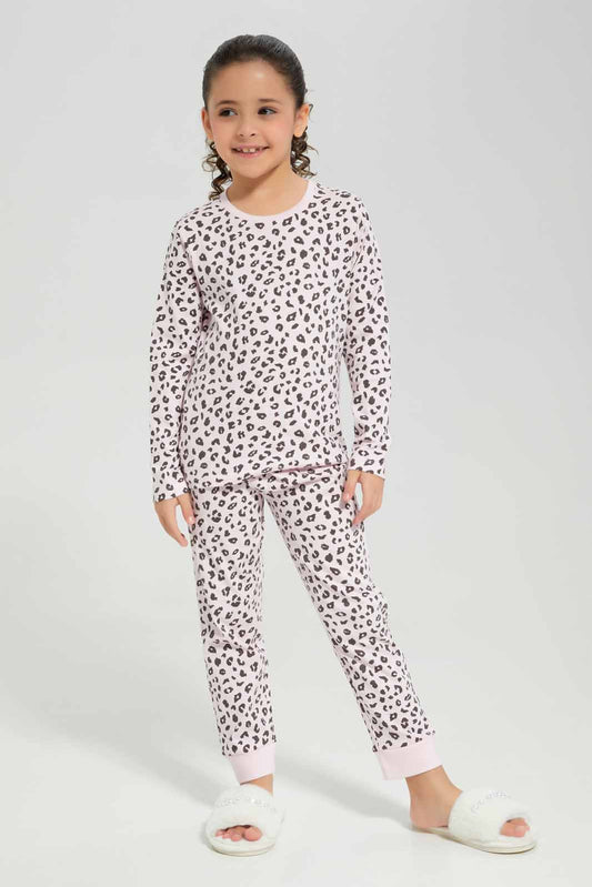 Redtag-Pink-LS-Knit-PJ-Category:Pyjama-Sets,-Colour:Apricot,-Deals:New-In,-Filter:Girls-(2-to-8-Yrs),-GIR-Pyjama-Sets,-New-In-GIR-APL,-Non-Sale,-Section:Girls-(0-to-14Yrs),-W22A-Girls-2 to 8 Years