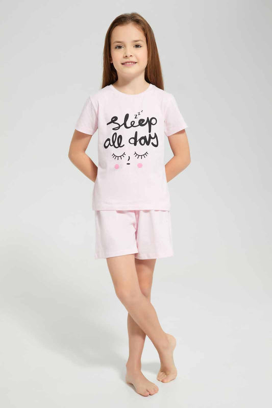 Redtag-Pink-Placement-SS-PJ-Category:Pyjama-Sets,-Colour:Apricot,-Deals:New-In,-Filter:Girls-(2-to-8-Yrs),-GIR-Pyjama-Sets,-New-In-GIR-APL,-Non-Sale,-Section:Girls-(0-to-14Yrs),-W22A-Girls-2 to 8 Years