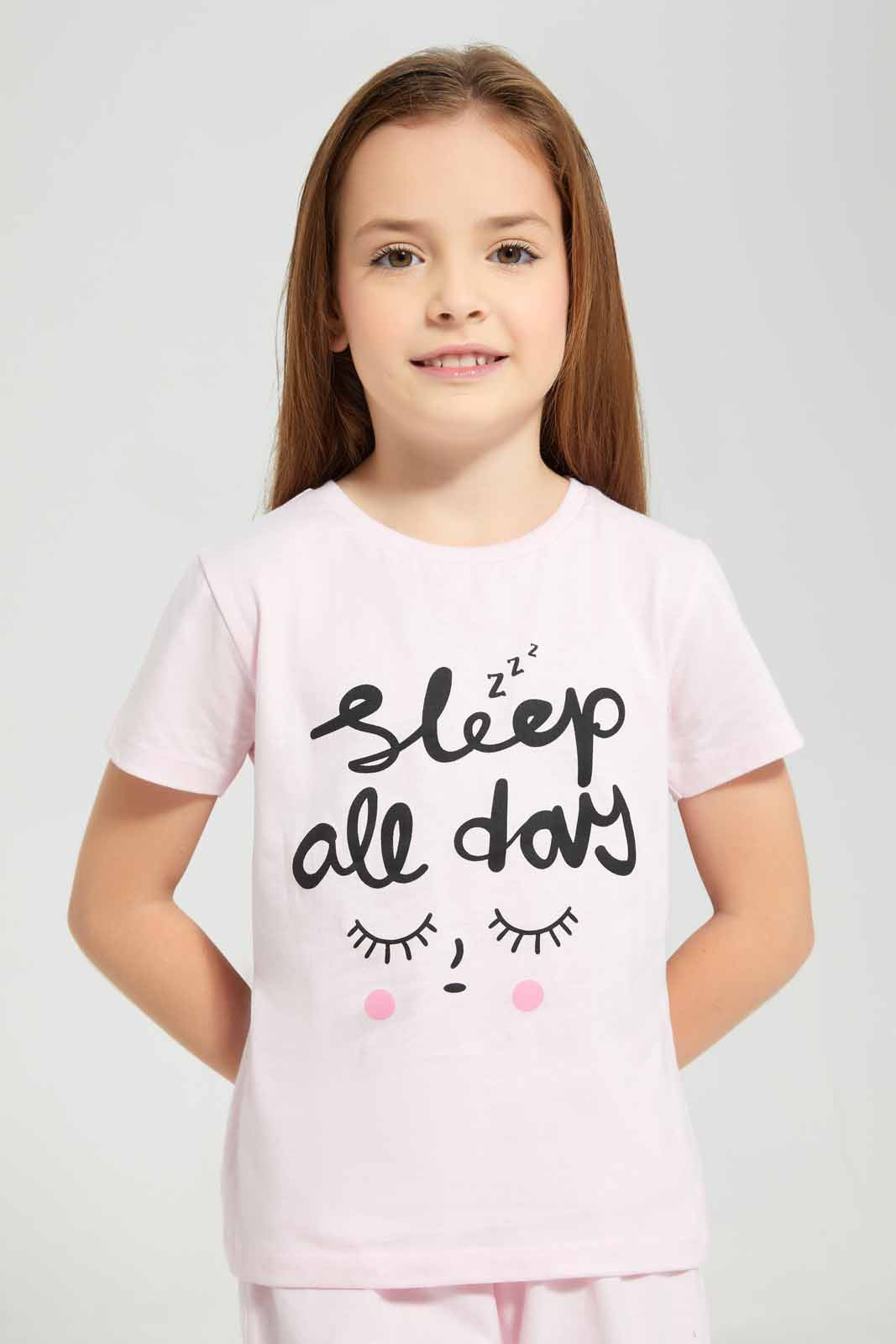Redtag-Pink-Placement-SS-PJ-Category:Pyjama-Sets,-Colour:Apricot,-Deals:New-In,-Filter:Girls-(2-to-8-Yrs),-GIR-Pyjama-Sets,-New-In-GIR-APL,-Non-Sale,-Section:Girls-(0-to-14Yrs),-W22A-Girls-2 to 8 Years