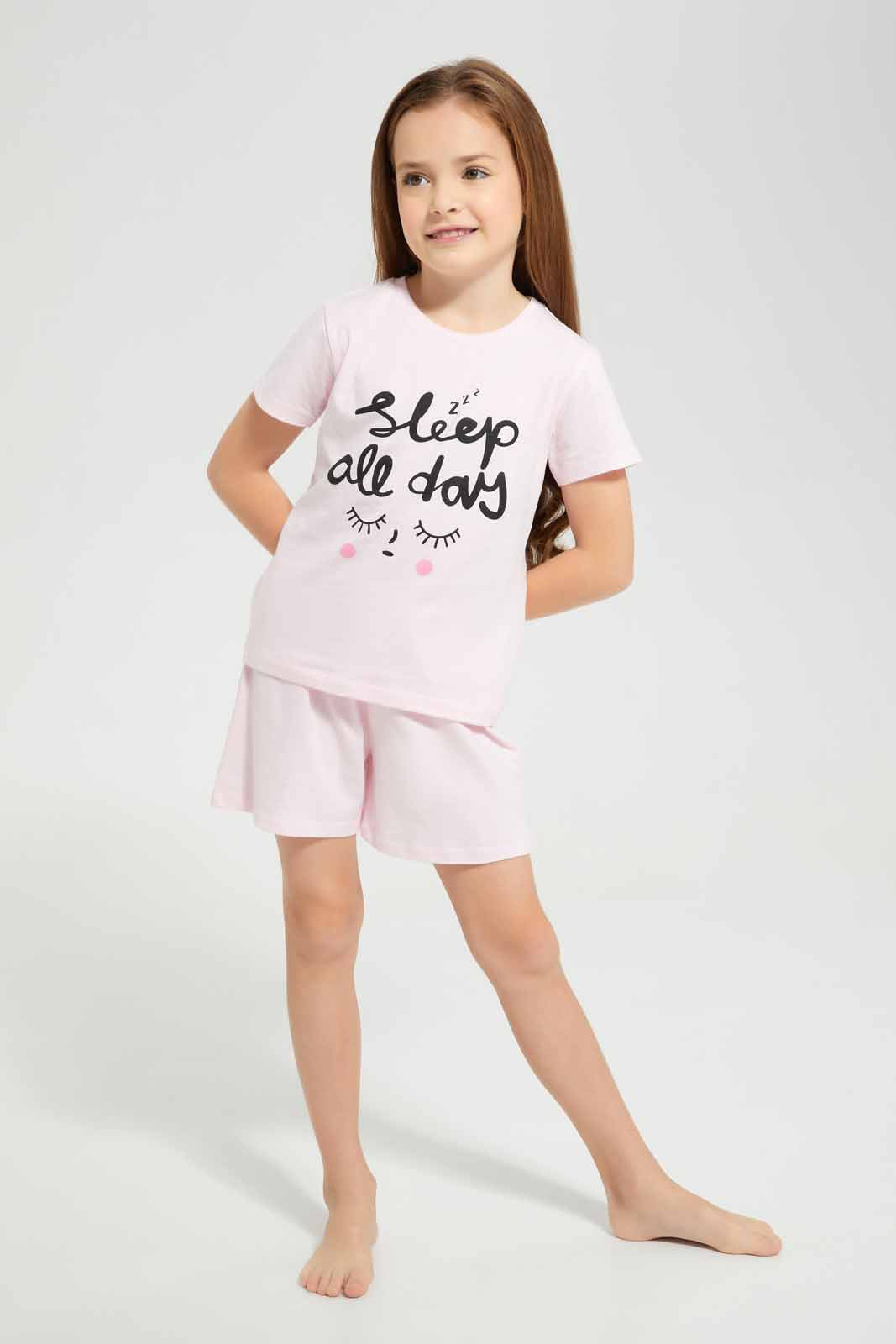 Redtag-Pink-Placement-SS-PJ-Category:Pyjama-Sets,-Colour:Apricot,-Deals:New-In,-Filter:Girls-(2-to-8-Yrs),-GIR-Pyjama-Sets,-New-In-GIR-APL,-Non-Sale,-Section:Girls-(0-to-14Yrs),-W22A-Girls-2 to 8 Years