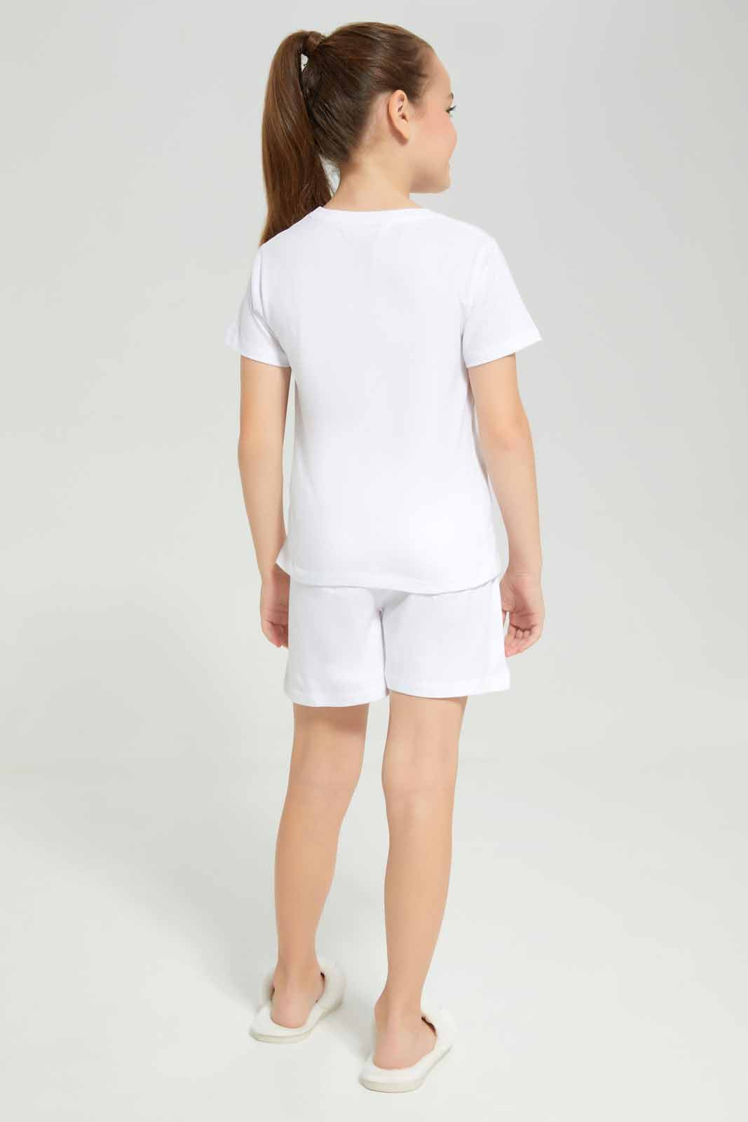 Redtag-White-Print-SS-PJ-Category:Pyjama-Sets,-Colour:White,-Deals:New-In,-Filter:Girls-(2-to-8-Yrs),-GIR-Pyjama-Sets,-New-In-GIR-APL,-Non-Sale,-Section:Girls-(0-to-14Yrs),-W22A-Girls-2 to 8 Years