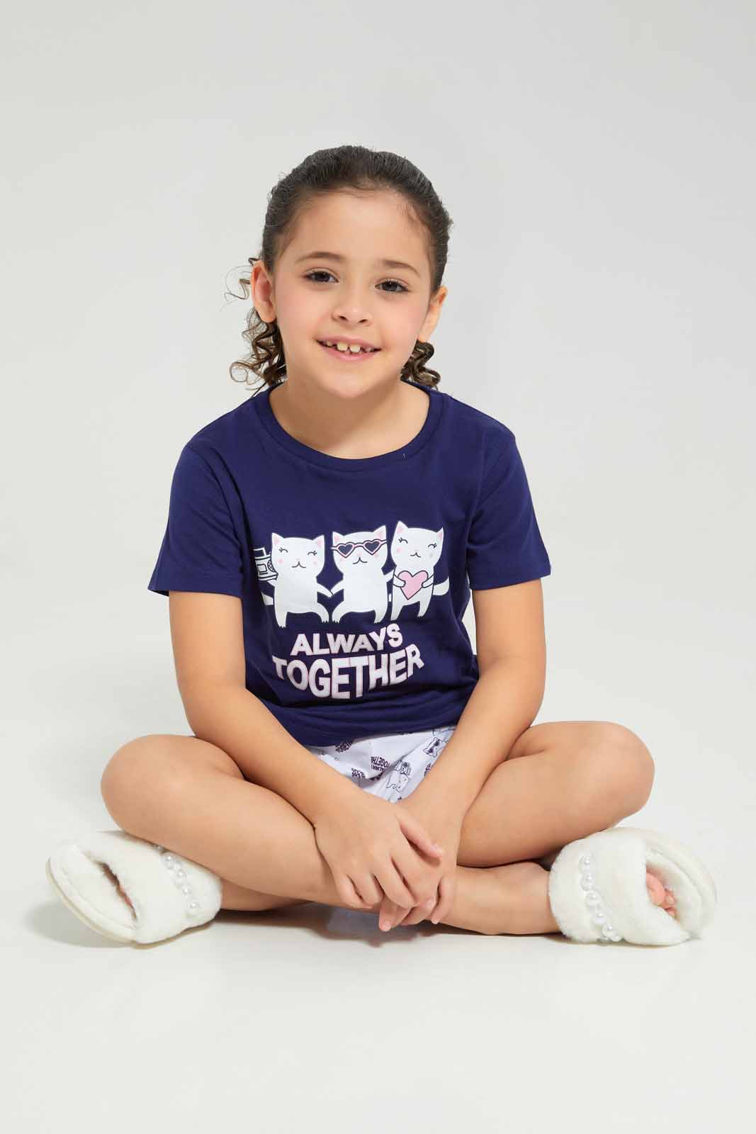 Redtag-Grey-Melange-SS-PJ-Category:Pyjama-Sets,-Colour:Grey,-Deals:New-In,-Filter:Girls-(2-to-8-Yrs),-GIR-Pyjama-Sets,-New-In-GIR-APL,-Non-Sale,-Section:Girls-(0-to-14Yrs),-W22A-Girls-2 to 8 Years