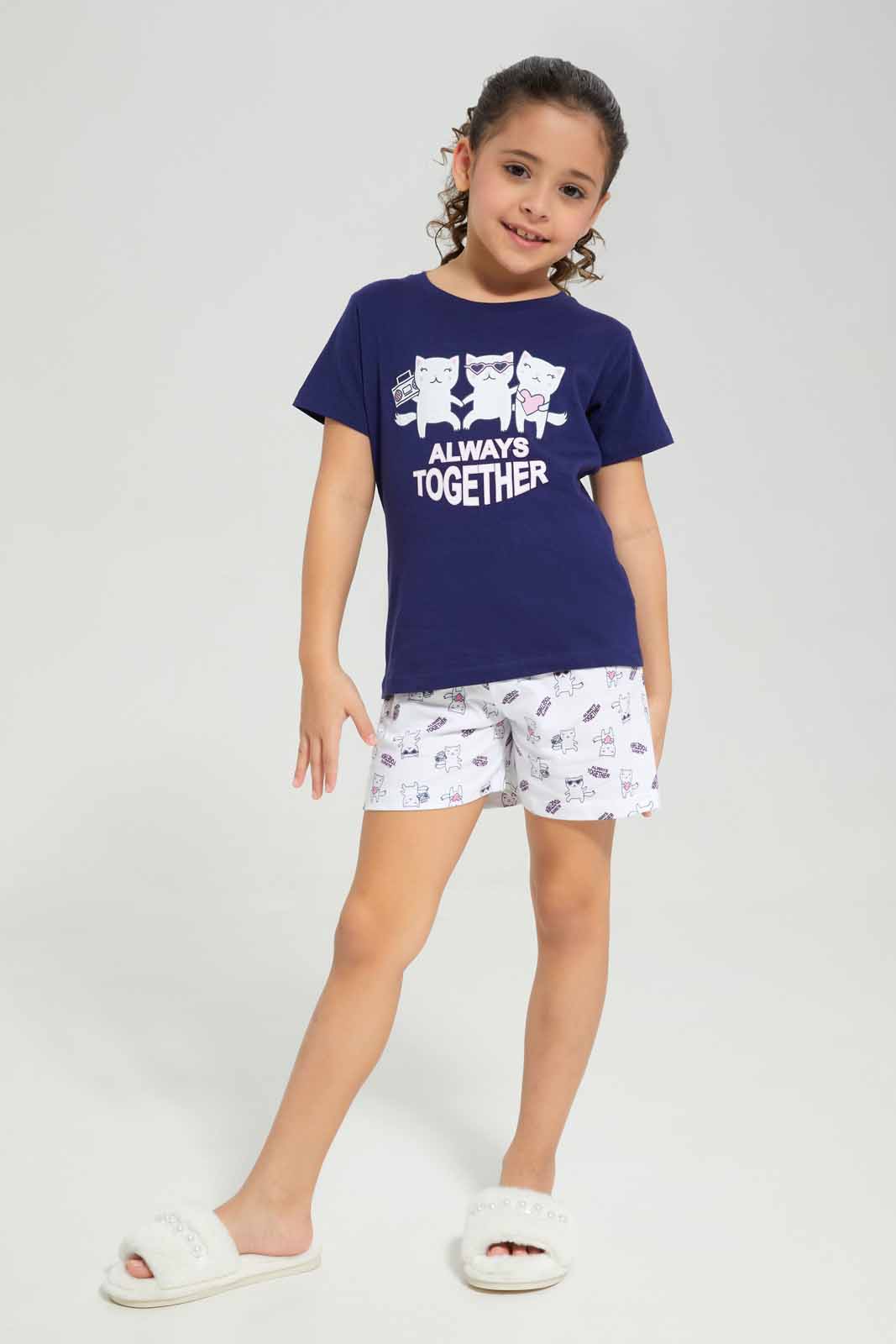 Redtag-Grey-Melange-SS-PJ-Category:Pyjama-Sets,-Colour:Grey,-Deals:New-In,-Filter:Girls-(2-to-8-Yrs),-GIR-Pyjama-Sets,-New-In-GIR-APL,-Non-Sale,-Section:Girls-(0-to-14Yrs),-W22A-Girls-2 to 8 Years