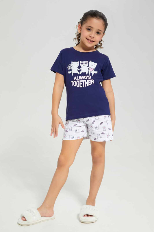 Redtag-Grey-Melange-SS-PJ-Category:Pyjama-Sets,-Colour:Grey,-Deals:New-In,-Filter:Girls-(2-to-8-Yrs),-GIR-Pyjama-Sets,-New-In-GIR-APL,-Non-Sale,-Section:Girls-(0-to-14Yrs),-W22A-Girls-2 to 8 Years
