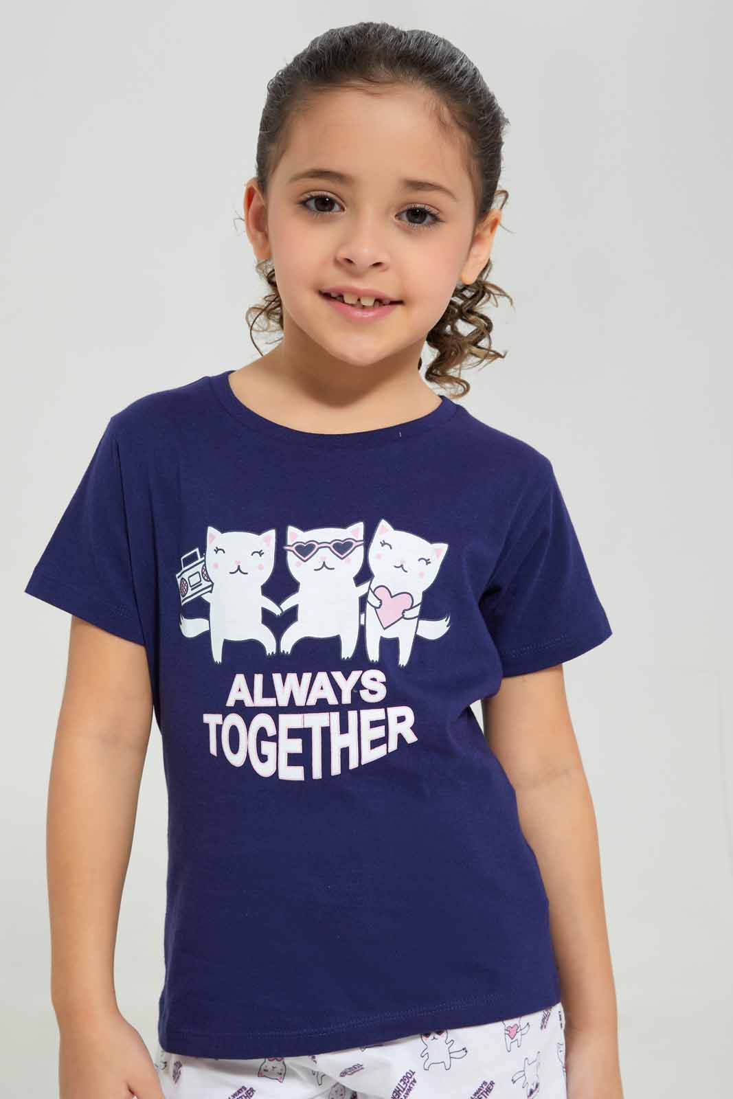 Redtag-Grey-Melange-SS-PJ-Category:Pyjama-Sets,-Colour:Grey,-Deals:New-In,-Filter:Girls-(2-to-8-Yrs),-GIR-Pyjama-Sets,-New-In-GIR-APL,-Non-Sale,-Section:Girls-(0-to-14Yrs),-W22A-Girls-2 to 8 Years