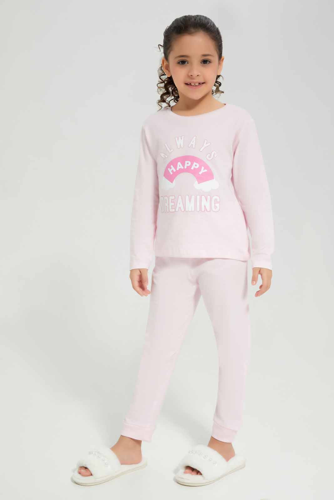 Redtag-Blue-Rainbow-LS-Knit-PJ-Category:Pyjama-Sets,-Colour:Blue,-Deals:New-In,-Filter:Girls-(2-to-8-Yrs),-GIR-Pyjama-Sets,-New-In-GIR-APL,-Non-Sale,-Section:Girls-(0-to-14Yrs),-W22A-Girls-2 to 8 Years