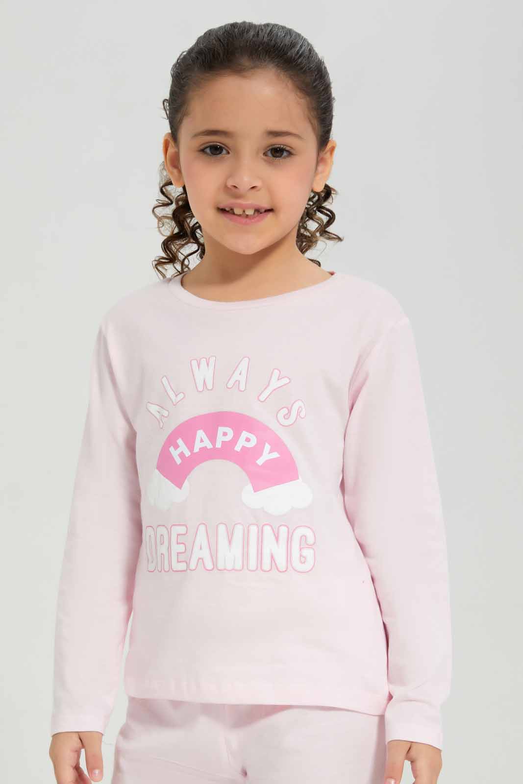 Redtag-Blue-Rainbow-LS-Knit-PJ-Category:Pyjama-Sets,-Colour:Blue,-Deals:New-In,-Filter:Girls-(2-to-8-Yrs),-GIR-Pyjama-Sets,-New-In-GIR-APL,-Non-Sale,-Section:Girls-(0-to-14Yrs),-W22A-Girls-2 to 8 Years