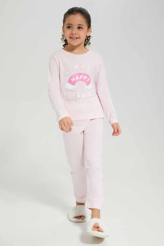 Redtag-Blue-Rainbow-LS-Knit-PJ-Category:Pyjama-Sets,-Colour:Blue,-Deals:New-In,-Filter:Girls-(2-to-8-Yrs),-GIR-Pyjama-Sets,-New-In-GIR-APL,-Non-Sale,-Section:Girls-(0-to-14Yrs),-W22A-Girls-2 to 8 Years