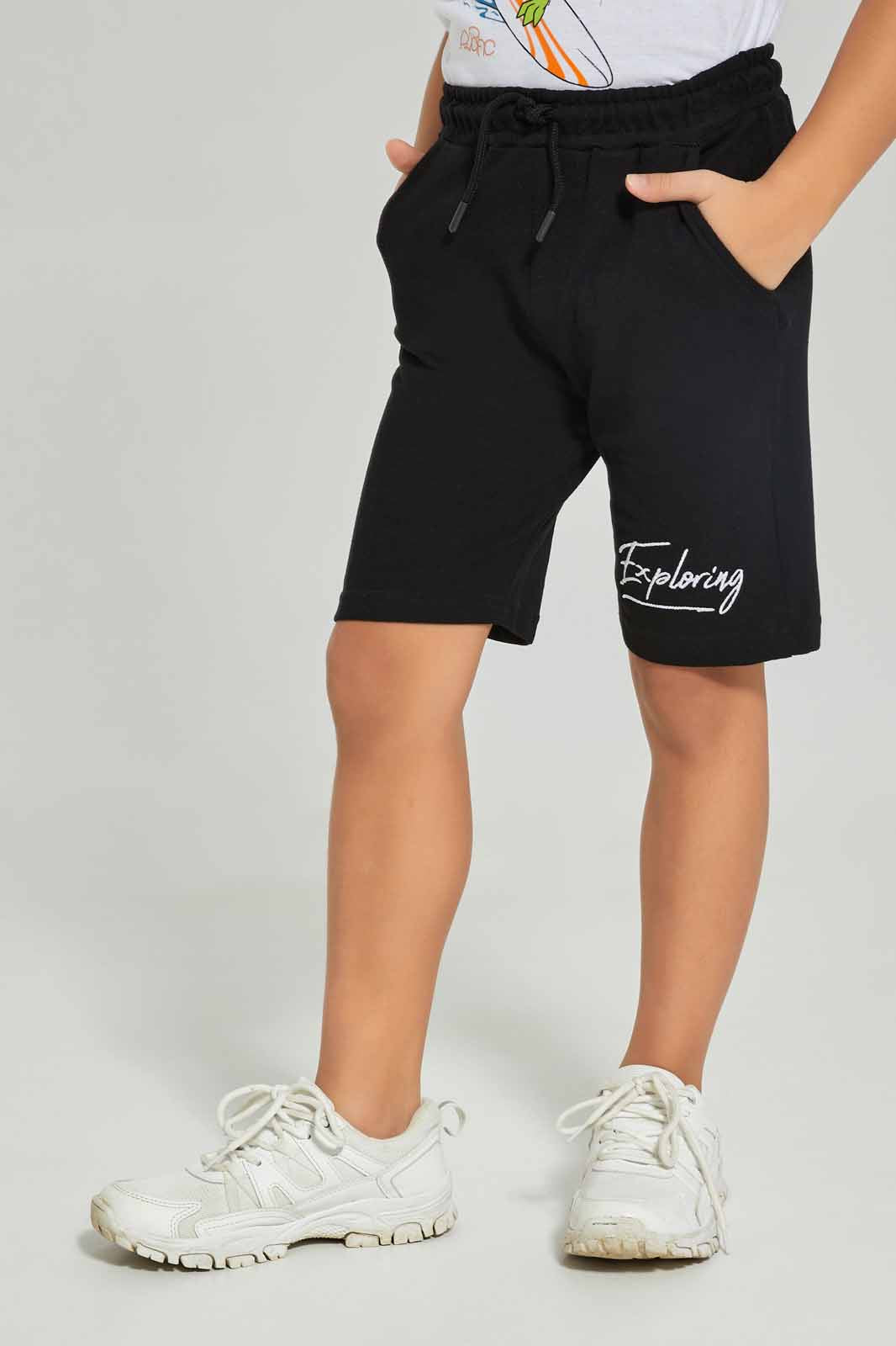 Redtag-Black-Pique-Shorts-BOY-Shorts,-Category:Shorts,-Colour:Black,-Deals:New-In,-Dept:Boys,-Filter:Boys-(2-to-8-Yrs),-New-In-BOY-APL,-Non-Sale,-Section:Boys-(0-to-14Yrs),-TBL,-W22A-Boys-2 to 8 Years