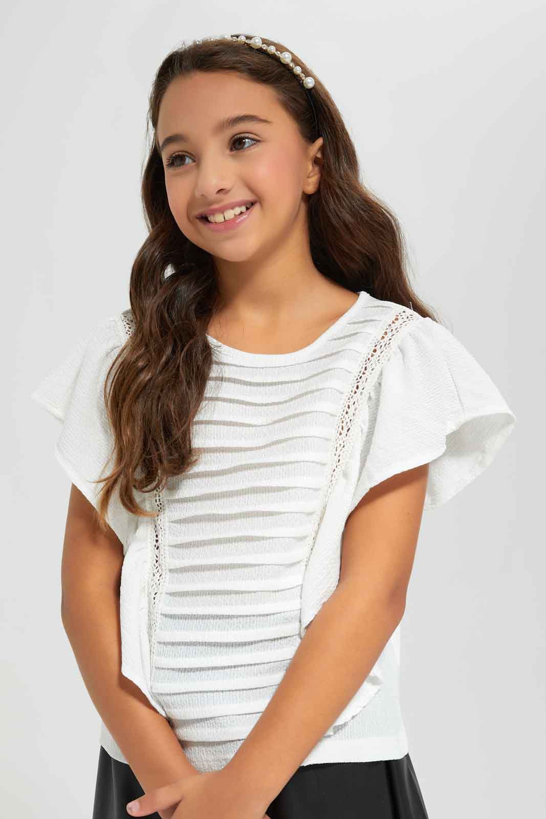 Redtag-White-T-shirt-With-Front-Pleats-BTS,-Category:T-Shirts,-Colour:White,-Deals:New-In,-Filter:Girls-(2-to-8-Yrs),-GIR-T-Shirts,-New-In-GIR-APL,-Non-Sale,-Section:Girls-(0-to-14Yrs),-W22A-Girls-2 to 8 Years