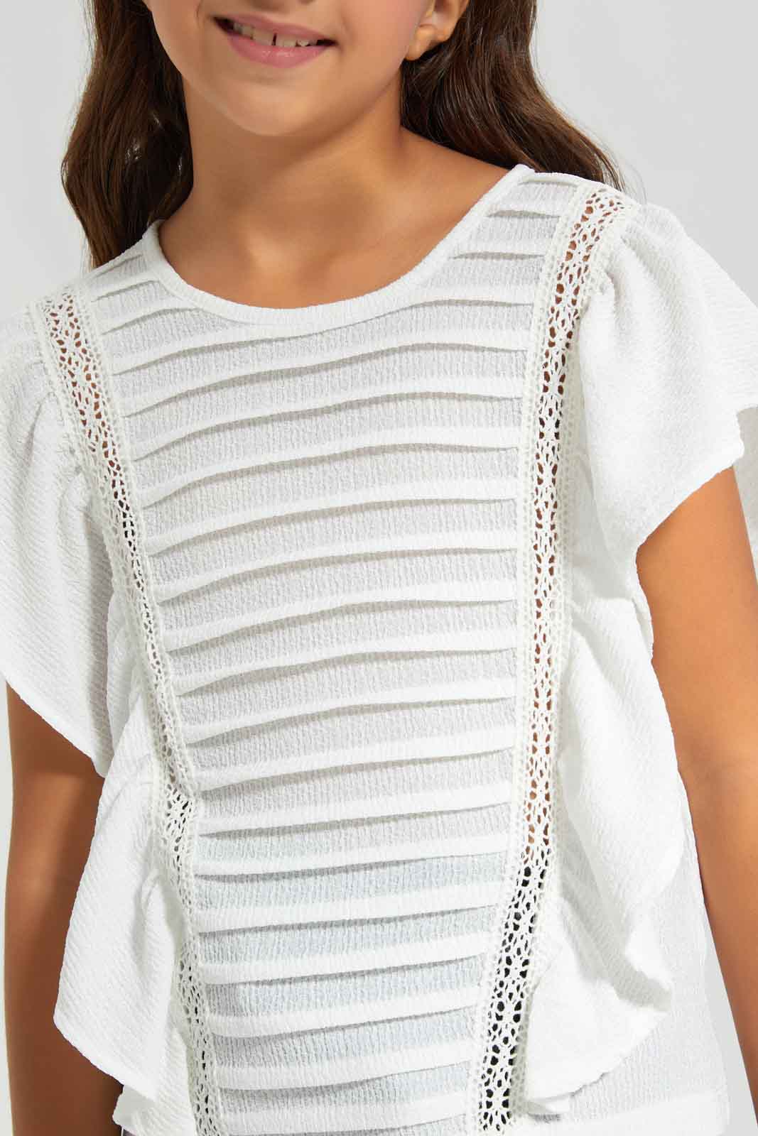Redtag-White-T-shirt-With-Front-Pleats-BTS,-Category:T-Shirts,-Colour:White,-Deals:New-In,-Filter:Girls-(2-to-8-Yrs),-GIR-T-Shirts,-New-In-GIR-APL,-Non-Sale,-Section:Girls-(0-to-14Yrs),-W22A-Girls-2 to 8 Years