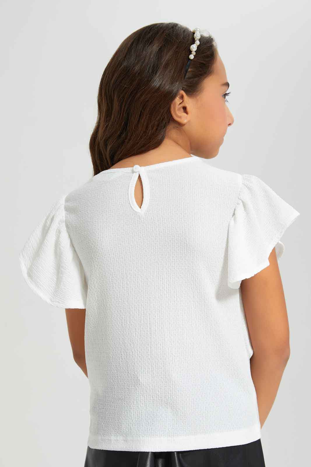 Redtag-White-T-shirt-With-Front-Pleats-BTS,-Category:T-Shirts,-Colour:White,-Deals:New-In,-Filter:Girls-(2-to-8-Yrs),-GIR-T-Shirts,-New-In-GIR-APL,-Non-Sale,-Section:Girls-(0-to-14Yrs),-W22A-Girls-2 to 8 Years