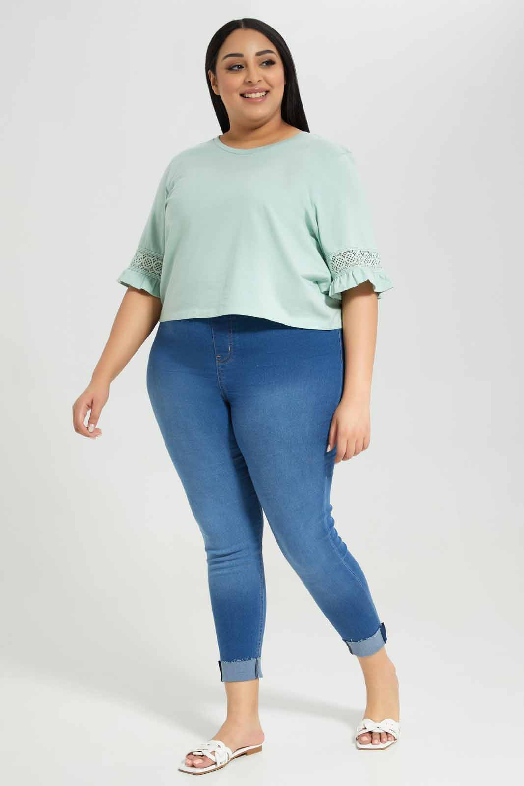 Redtag-Mint-Knit-Top-With-Lace-Detail-At-Sleeve-Category:Tops,-Colour:Mint,-Deals:New-In,-Filter:Plus-Size,-LDP-Tops,-New-In-LDP-APL,-Non-Sale,-Section:Women,-W22A-Women's-