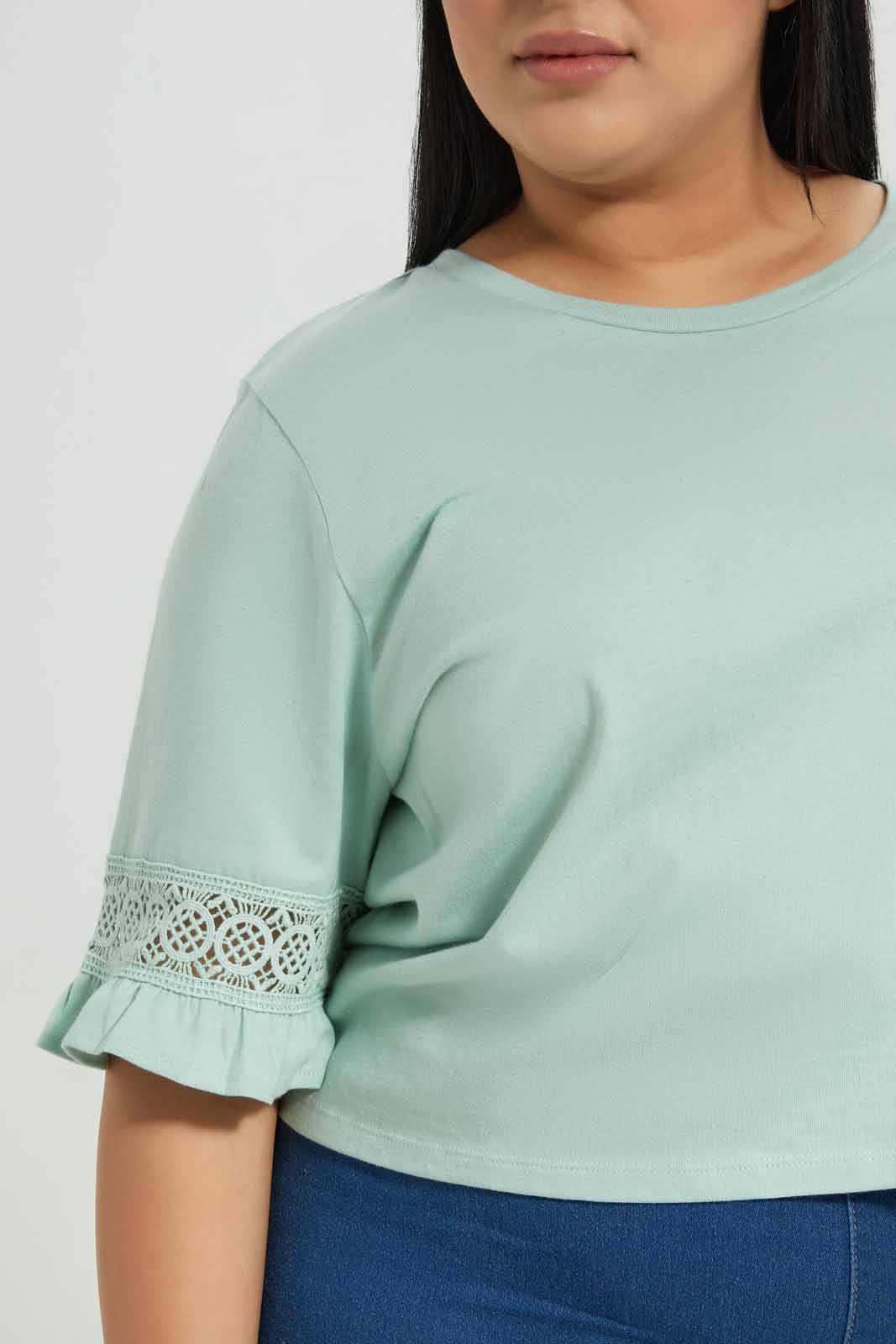 Redtag-Mint-Knit-Top-With-Lace-Detail-At-Sleeve-Category:Tops,-Colour:Mint,-Deals:New-In,-Filter:Plus-Size,-LDP-Tops,-New-In-LDP-APL,-Non-Sale,-Section:Women,-W22A-Women's-