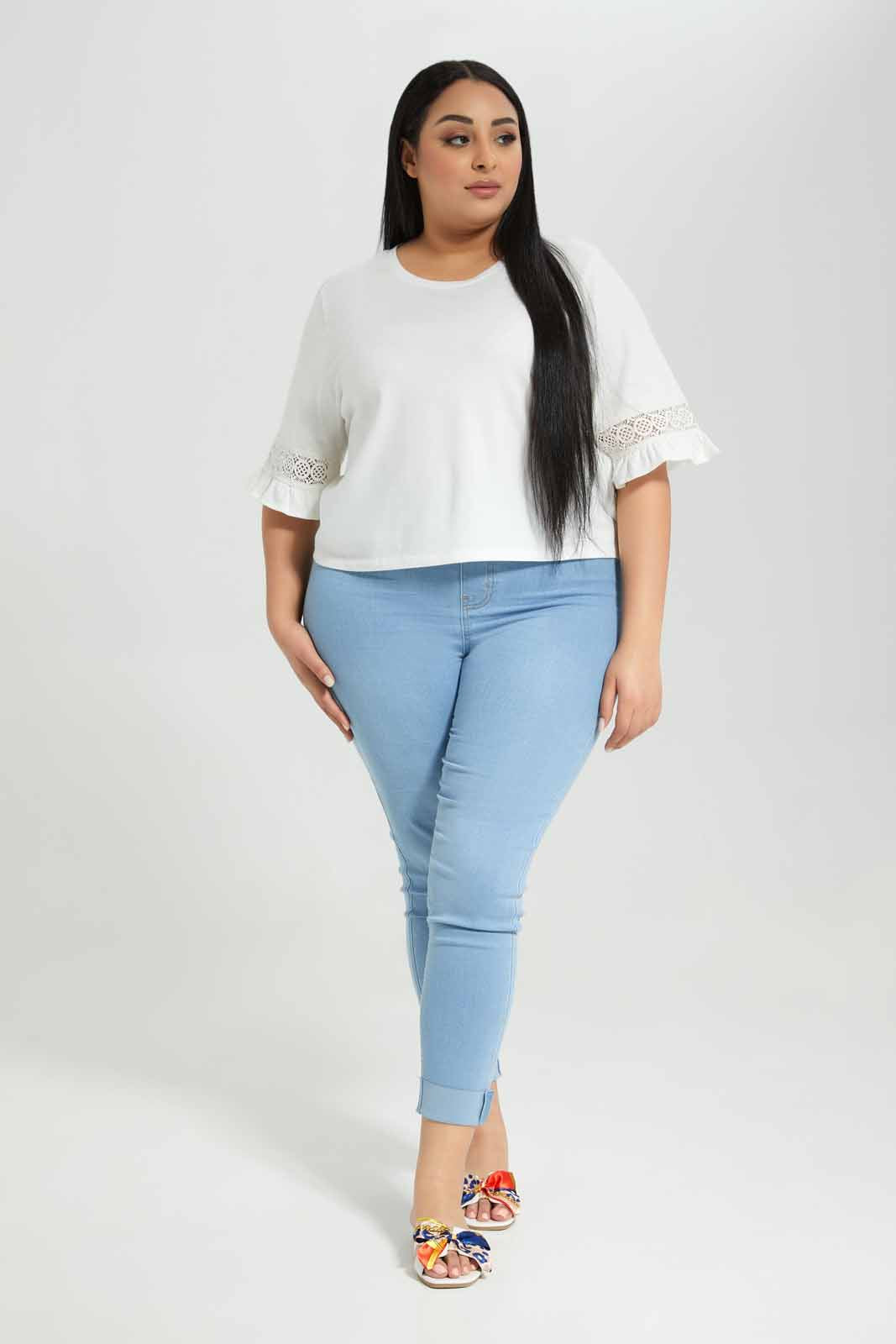 Redtag-Ivory-Knit-Top-With-Lace-Detail-At-Sleeve-Category:Tops,-Colour:Ivory,-Deals:New-In,-Filter:Plus-Size,-LDP-Tops,-New-In-LDP-APL,-Non-Sale,-Section:Women,-W22A-Women's-