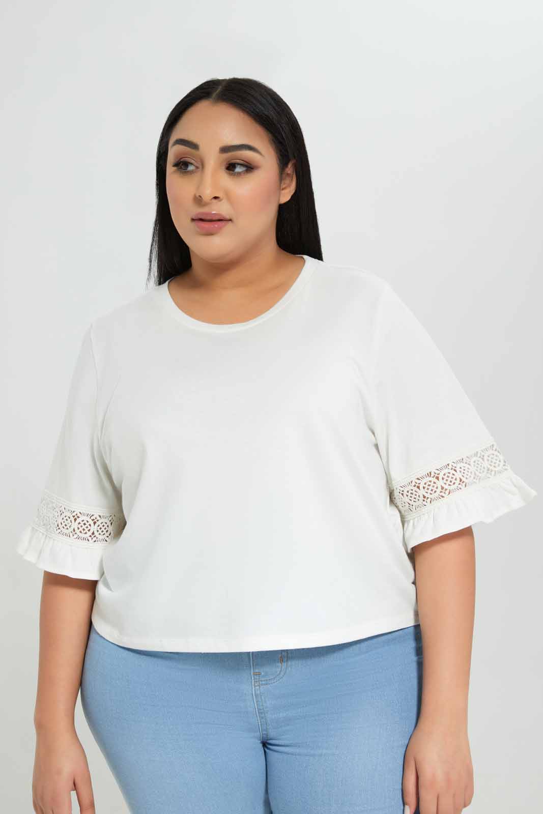 Redtag-Ivory-Knit-Top-With-Lace-Detail-At-Sleeve-Category:Tops,-Colour:Ivory,-Deals:New-In,-Filter:Plus-Size,-LDP-Tops,-New-In-LDP-APL,-Non-Sale,-Section:Women,-W22A-Women's-