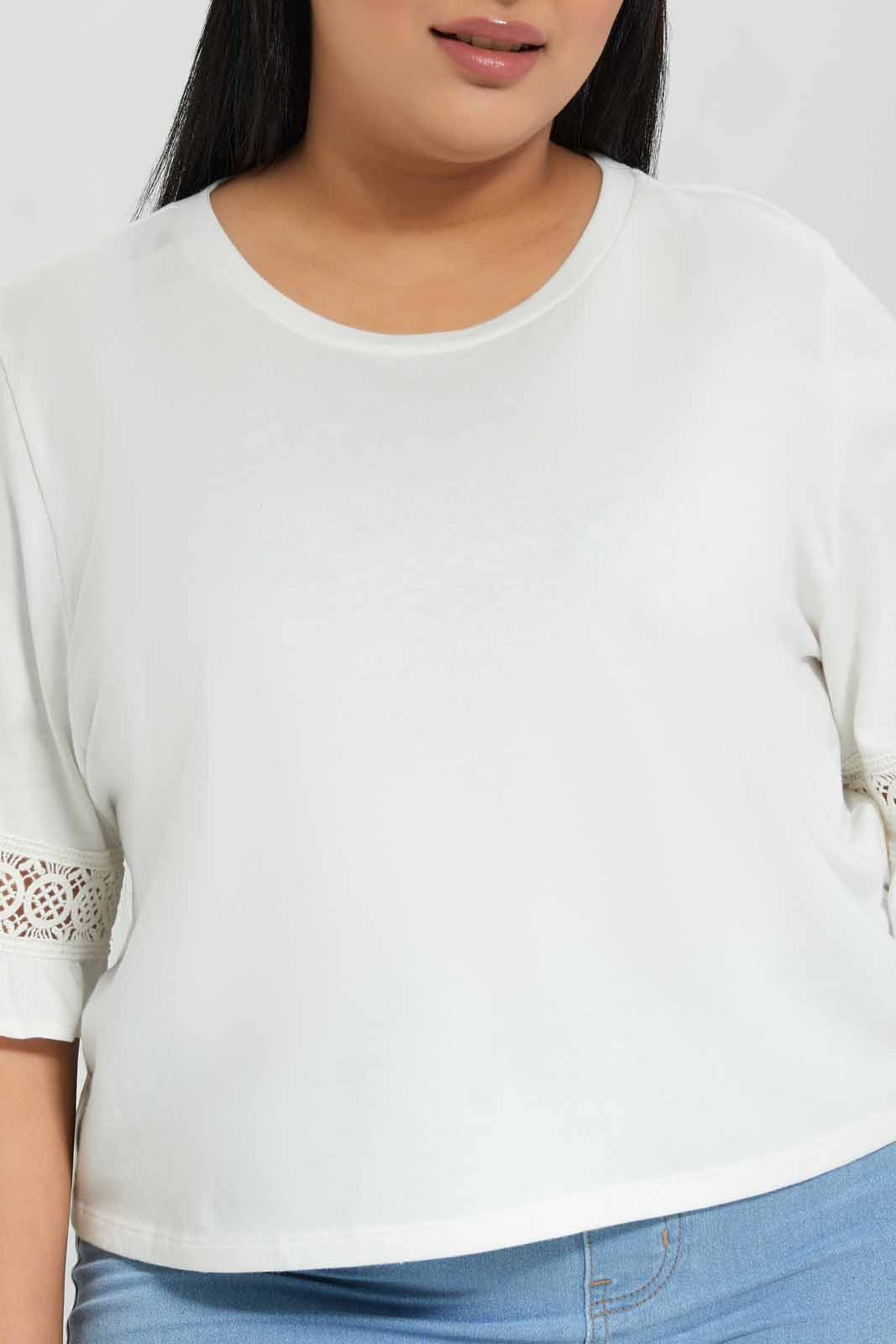Redtag-Ivory-Knit-Top-With-Lace-Detail-At-Sleeve-Category:Tops,-Colour:Ivory,-Deals:New-In,-Filter:Plus-Size,-LDP-Tops,-New-In-LDP-APL,-Non-Sale,-Section:Women,-W22A-Women's-