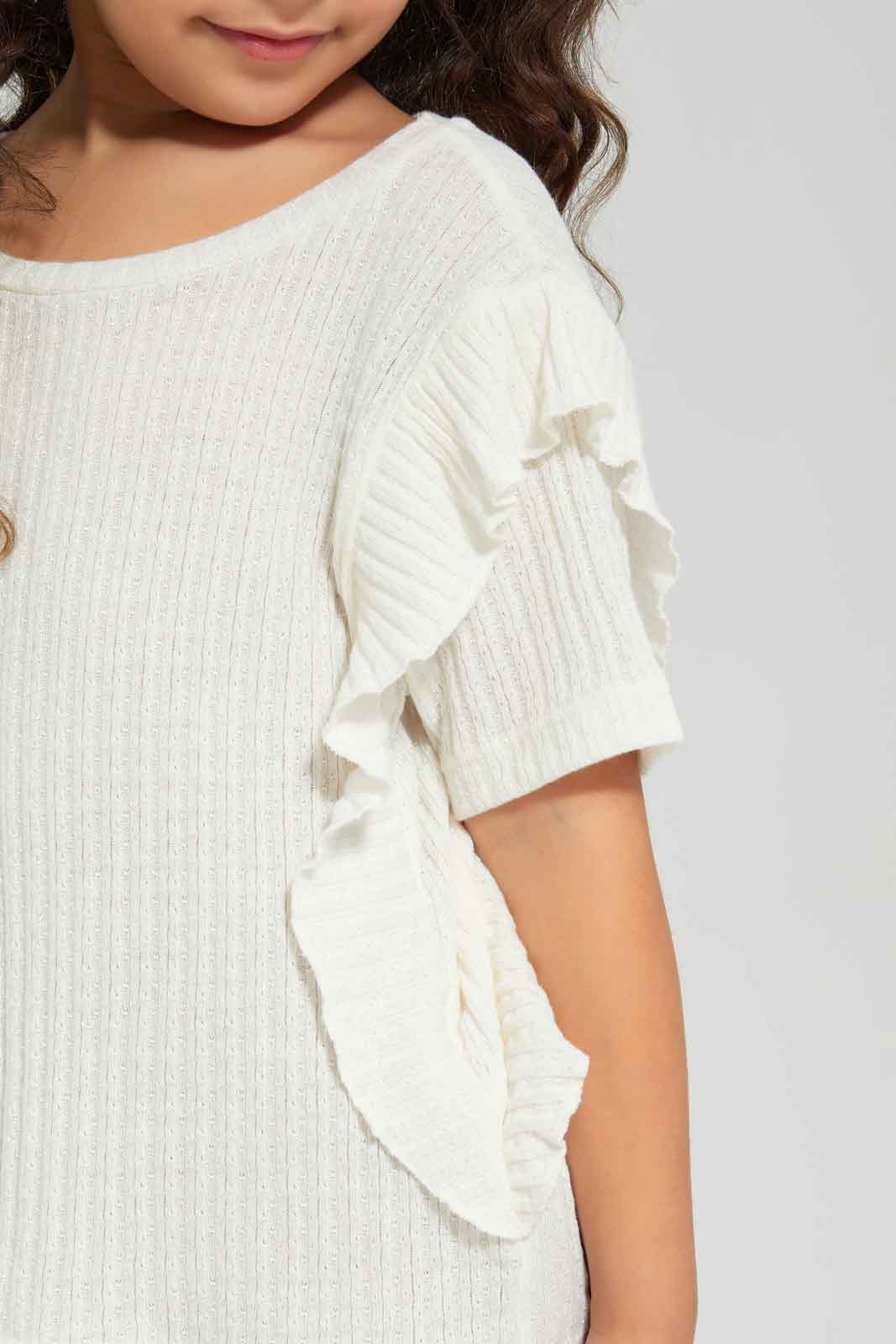 Redtag-White-T-Shirt-With-Front-Pleats-BTS,-Category:T-Shirts,-Colour:White,-Deals:New-In,-Dept:Girls,-Filter:Girls-(2-to-8-Yrs),-GIR-T-Shirts,-New-In-GIR-APL,-Non-Sale,-Section:Girls-(0-to-14Yrs),-W22A-Girls-2 to 8 Years