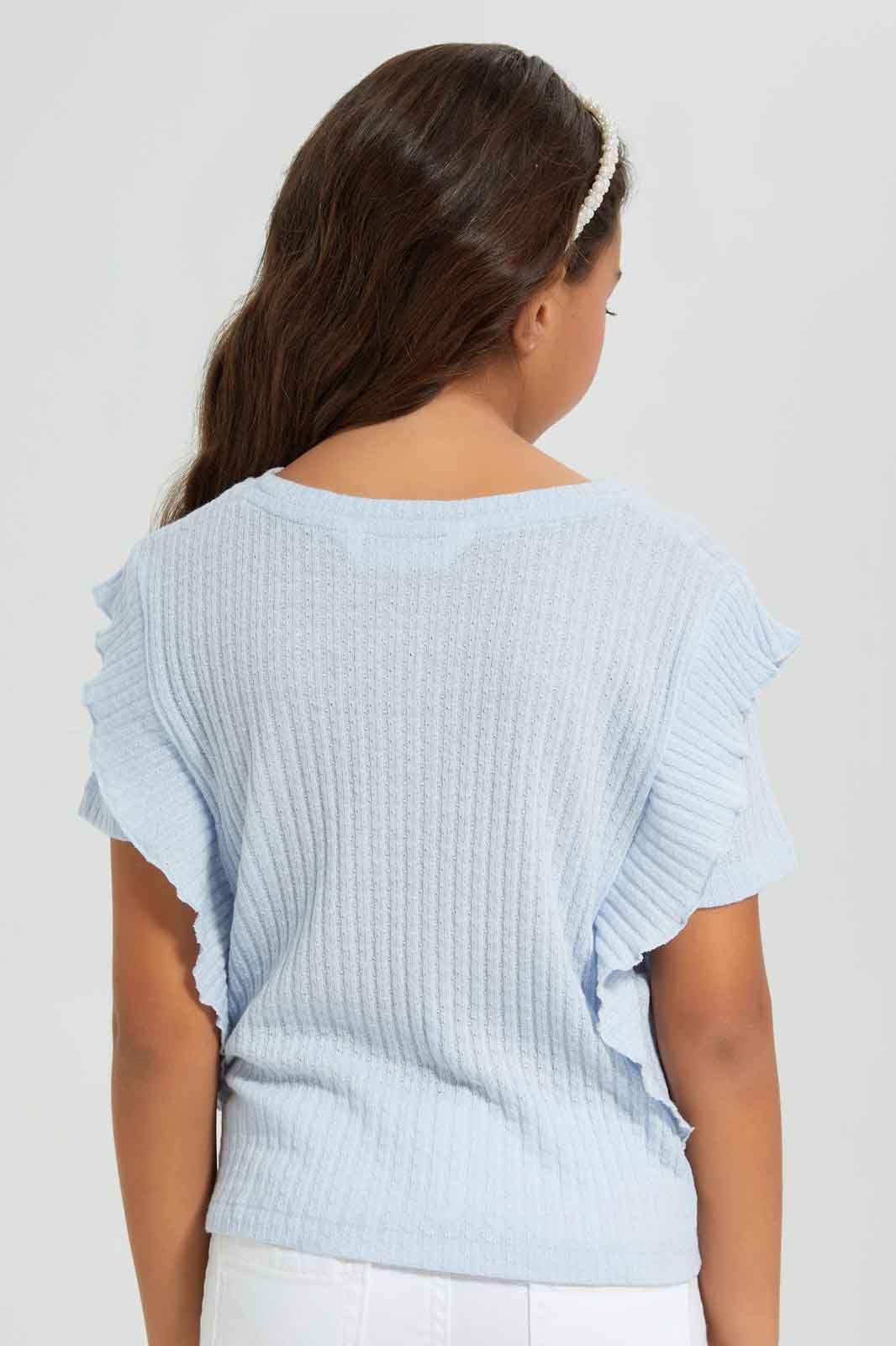 Redtag-Blue-T-Shirt-With-Front-Pleats-Category:T-Shirts,-Colour:Blue,-Deals:New-In,-Filter:Girls-(2-to-8-Yrs),-GIR-T-Shirts,-New-In-GIR-APL,-Non-Sale,-Section:Girls-(0-to-14Yrs),-W22A-Girls-2 to 8 Years