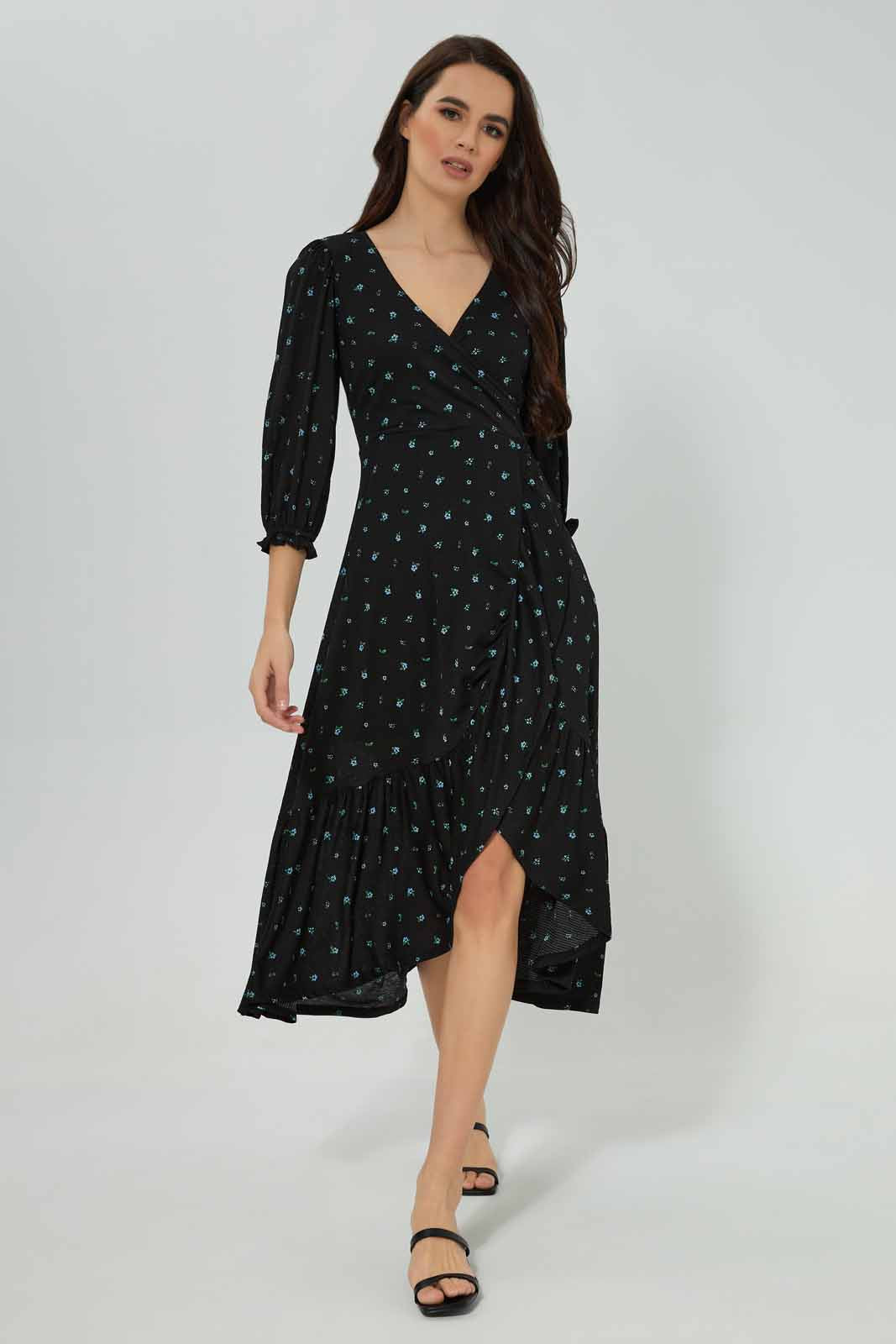 Redtag-V-Neck-Wrap-Tiered-Ruffle-Dresss-Category:Dresses,-Colour:Assorted,-Deals:New-In,-Filter:Women's-Clothing,-New-In-Women-APL,-Non-Sale,-Section:Women,-W22A,-Women-Dresses-Women's-