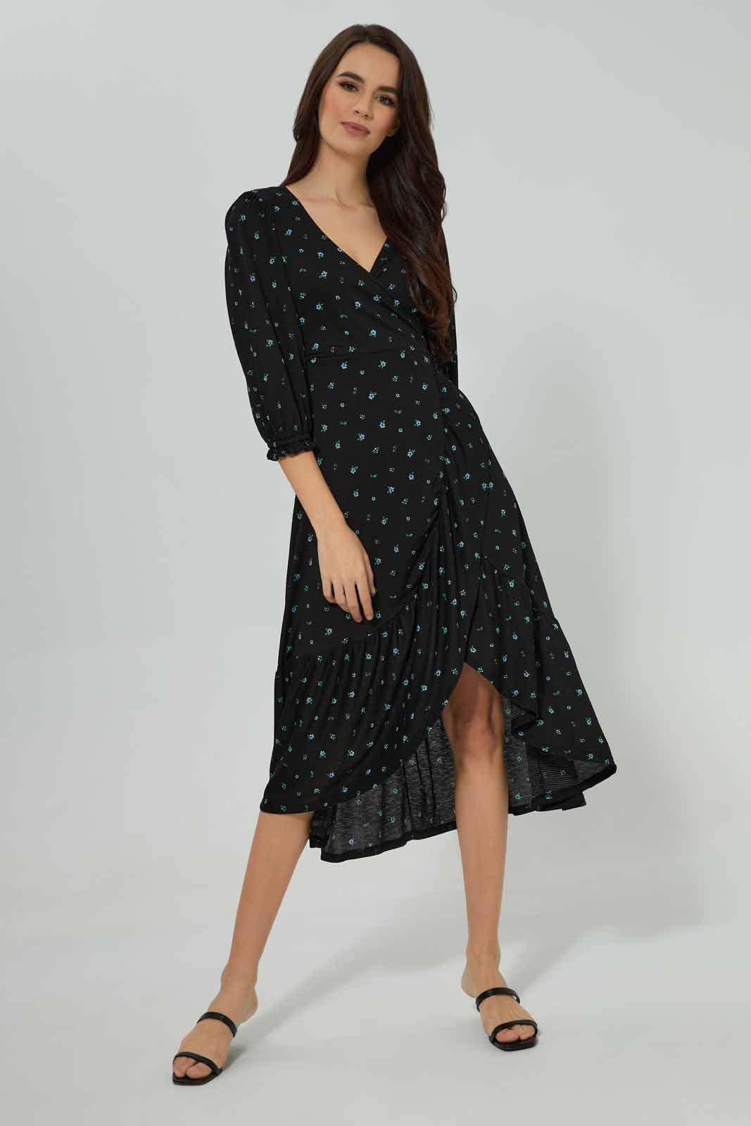 Redtag-V-Neck-Wrap-Tiered-Ruffle-Dresss-Category:Dresses,-Colour:Assorted,-Deals:New-In,-Filter:Women's-Clothing,-New-In-Women-APL,-Non-Sale,-Section:Women,-W22A,-Women-Dresses-Women's-