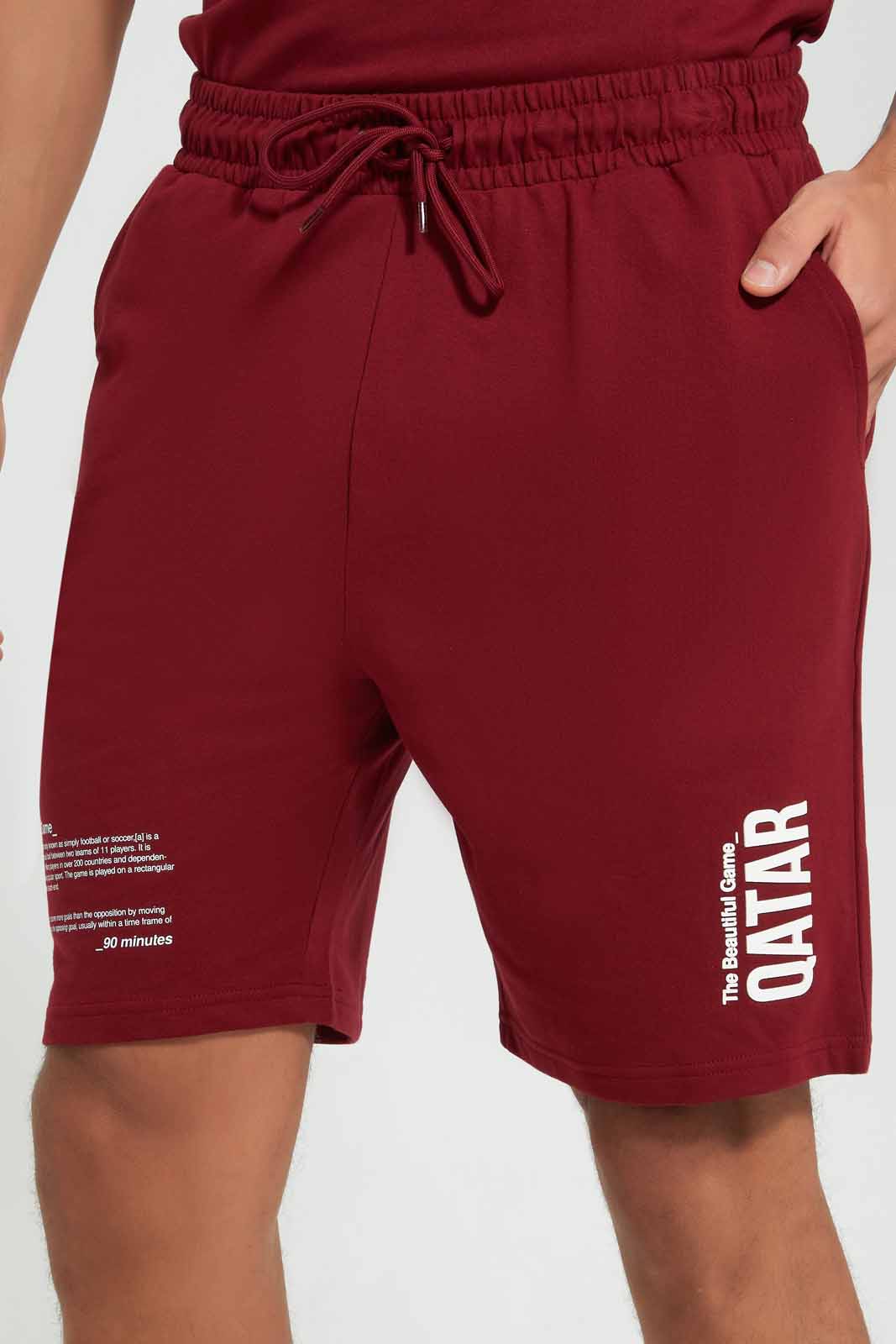 Redtag-Qatar-Football-World-Cup-Shorts-Category:Joggers,-Colour:Burgundy,-Deals:New-In,-Filter:Men's-Clothing,-Men-Joggers,-New-In-Men-APL,-Non-Sale,-Section:Men,-W22B-Men's-