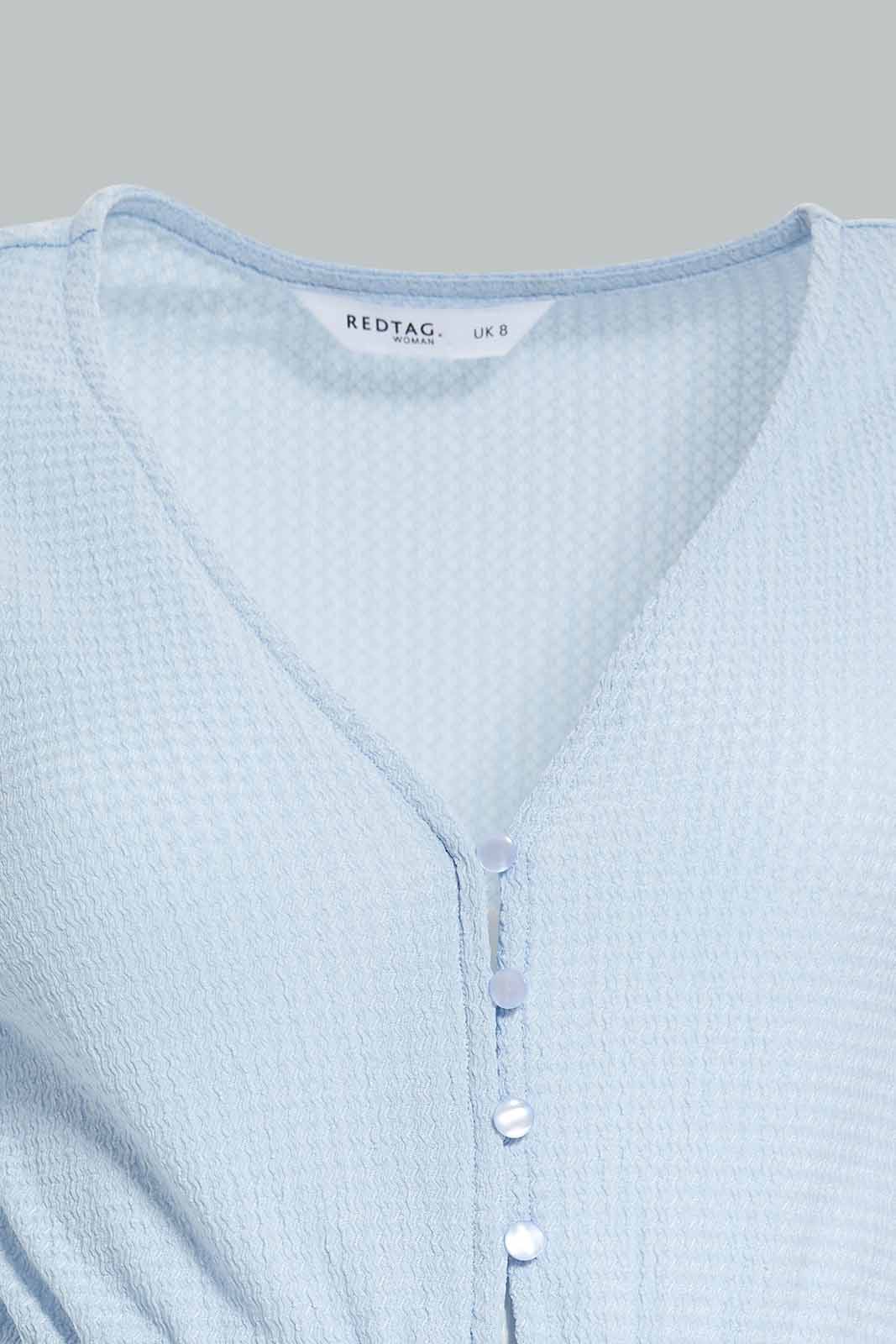 Redtag-Puff-Sleeve-Shirred-Waist-Top-Category:Tops,-Colour:Blue,-Deals:New-In,-Filter:Women's-Clothing,-New-In-Women-APL,-Non-Sale,-Section:Women,-W22A,-Women-Tops-Women's-
